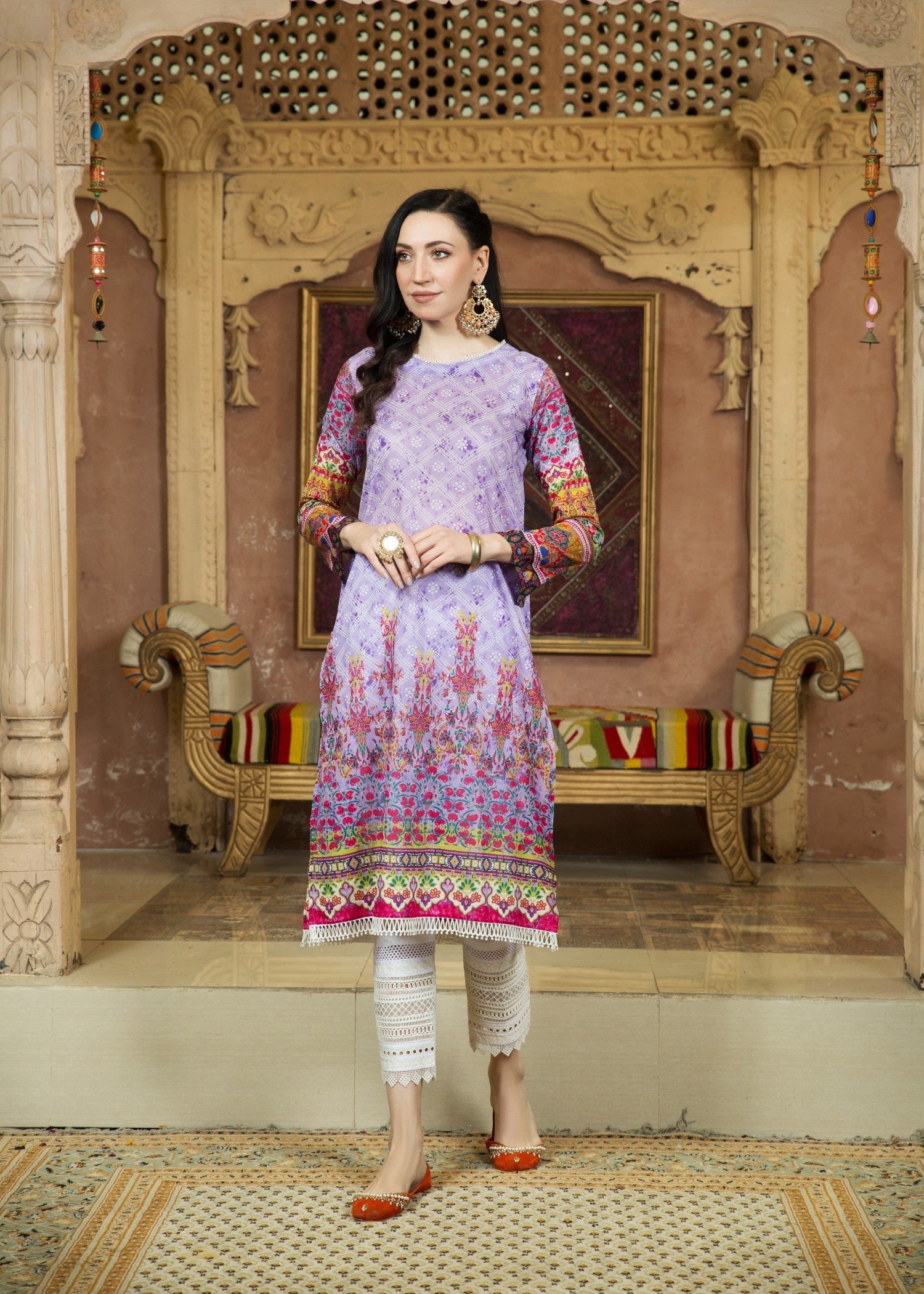 lawn Kurti in Lilac, mauve