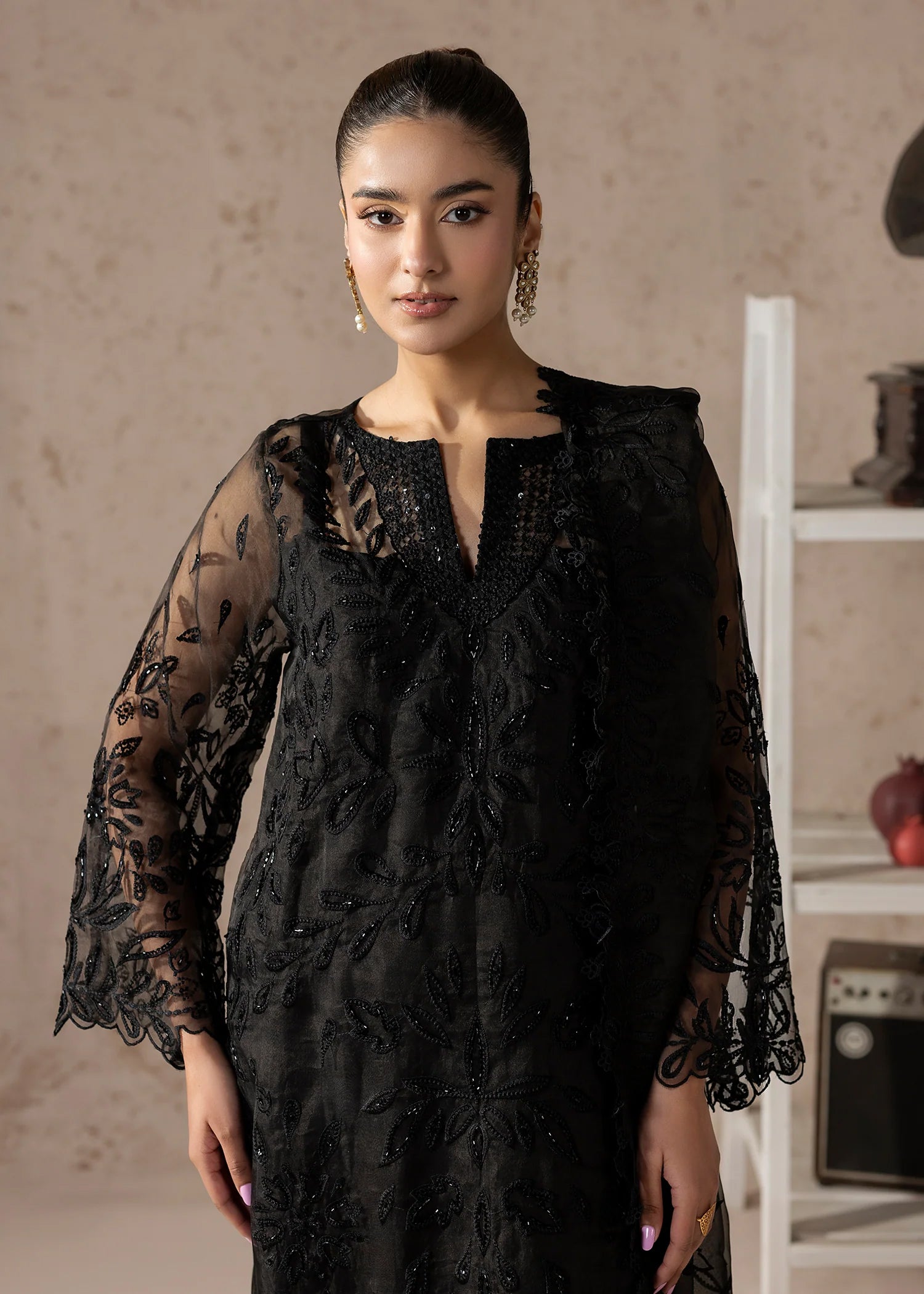 tissue Kurta Set in Black