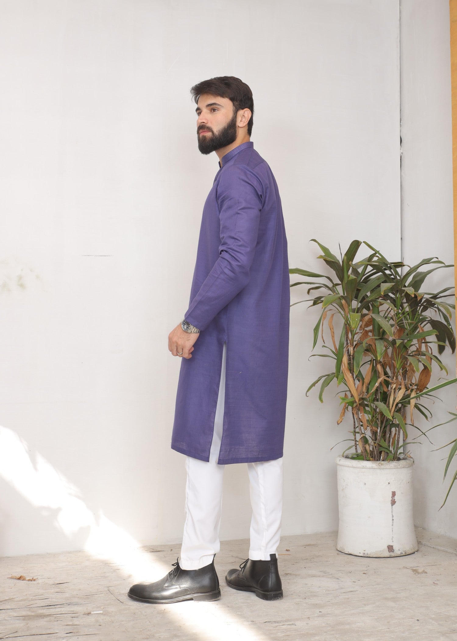 khaddar Kurta in Purple