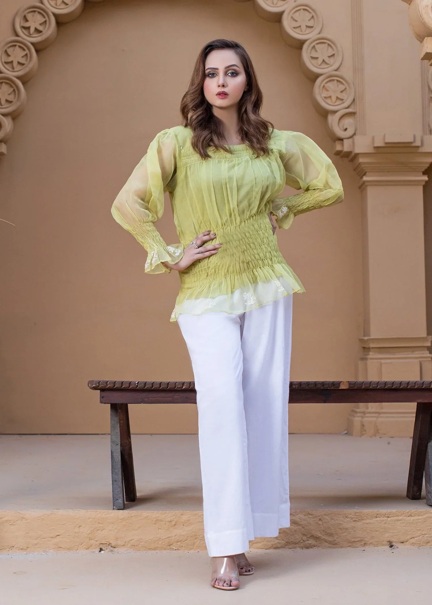 poly organza Tunic in Yellow green