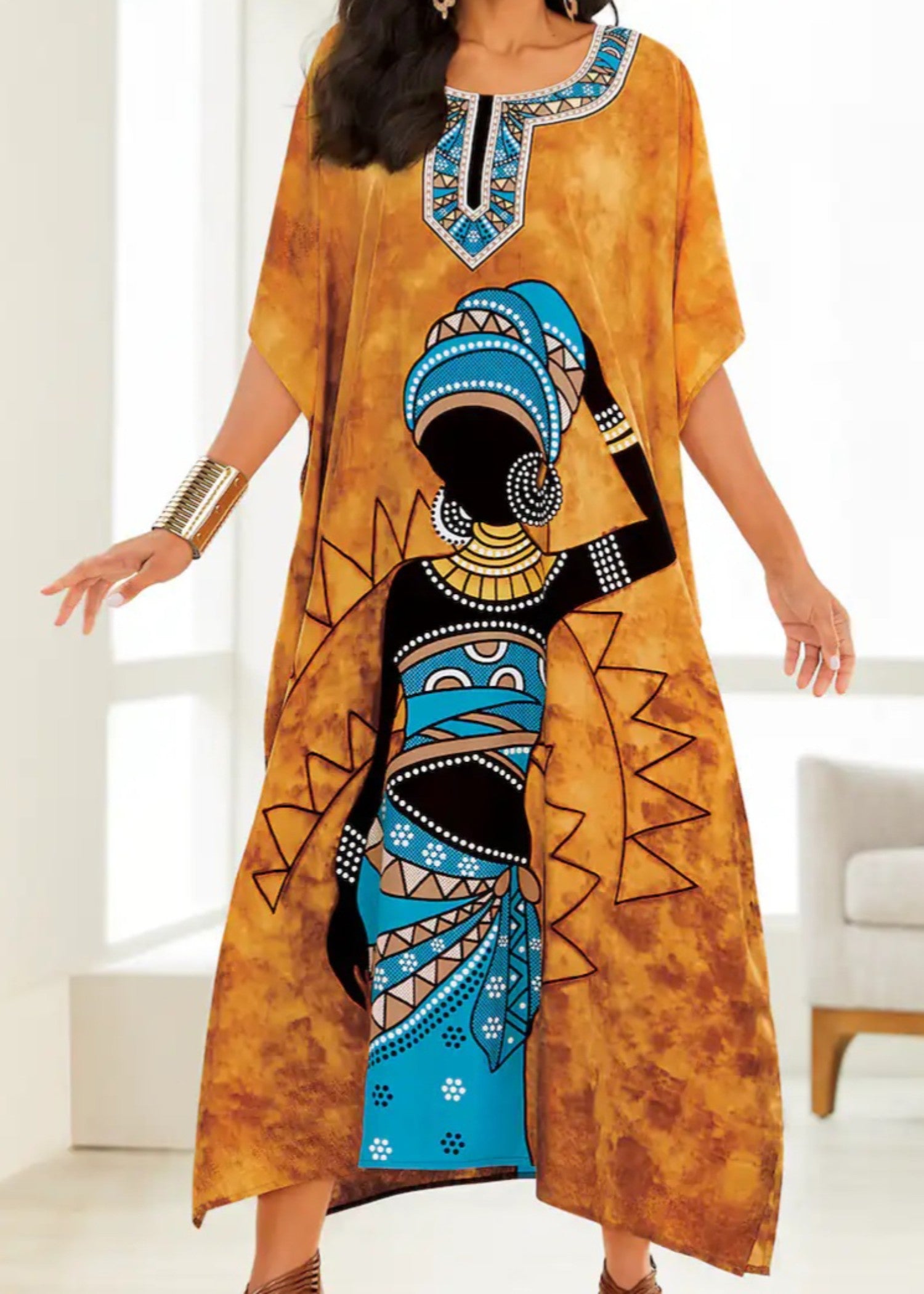 polyester kattan silk Kaftan in Multi
