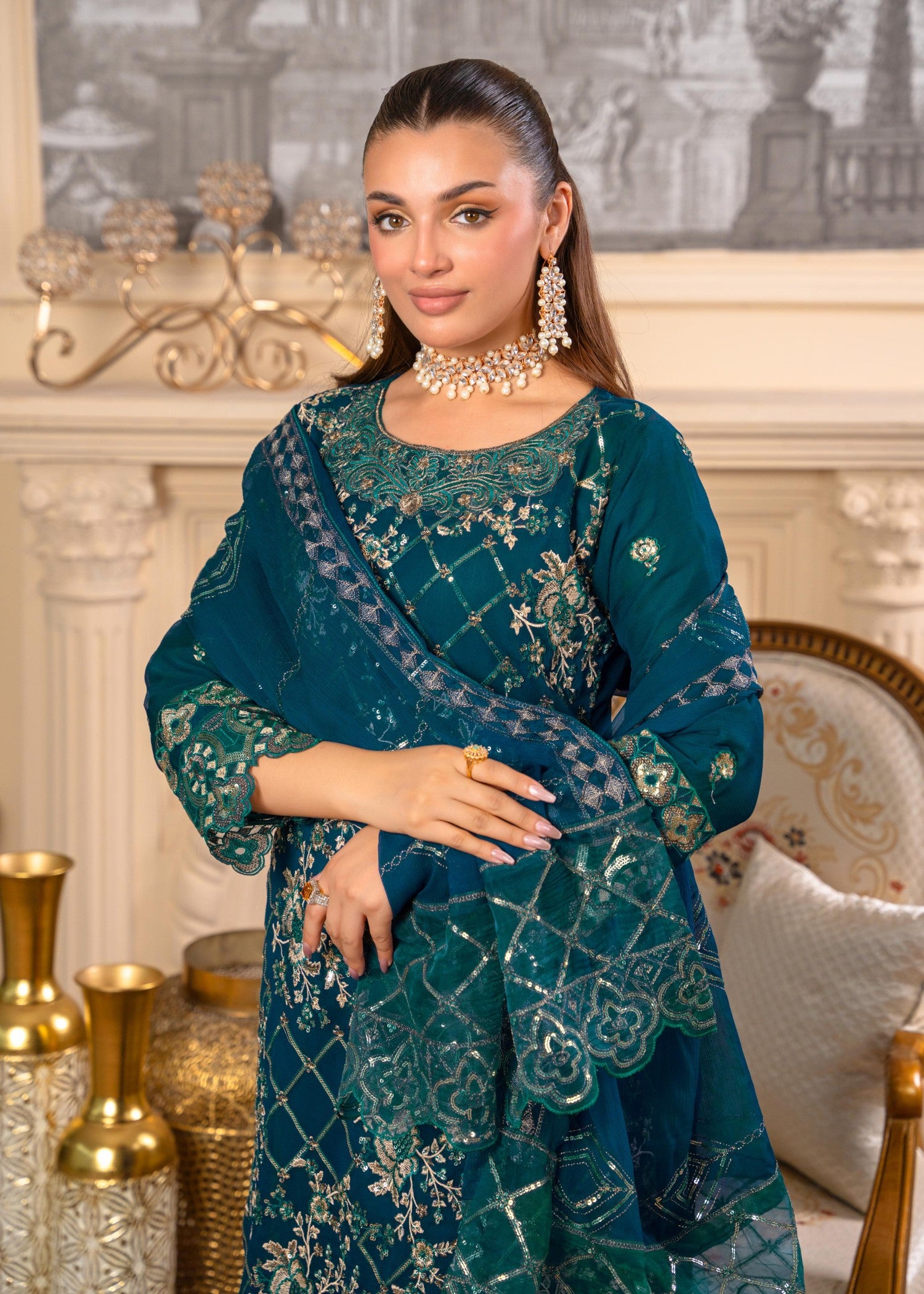 crinkle Kurta Set in Teal
