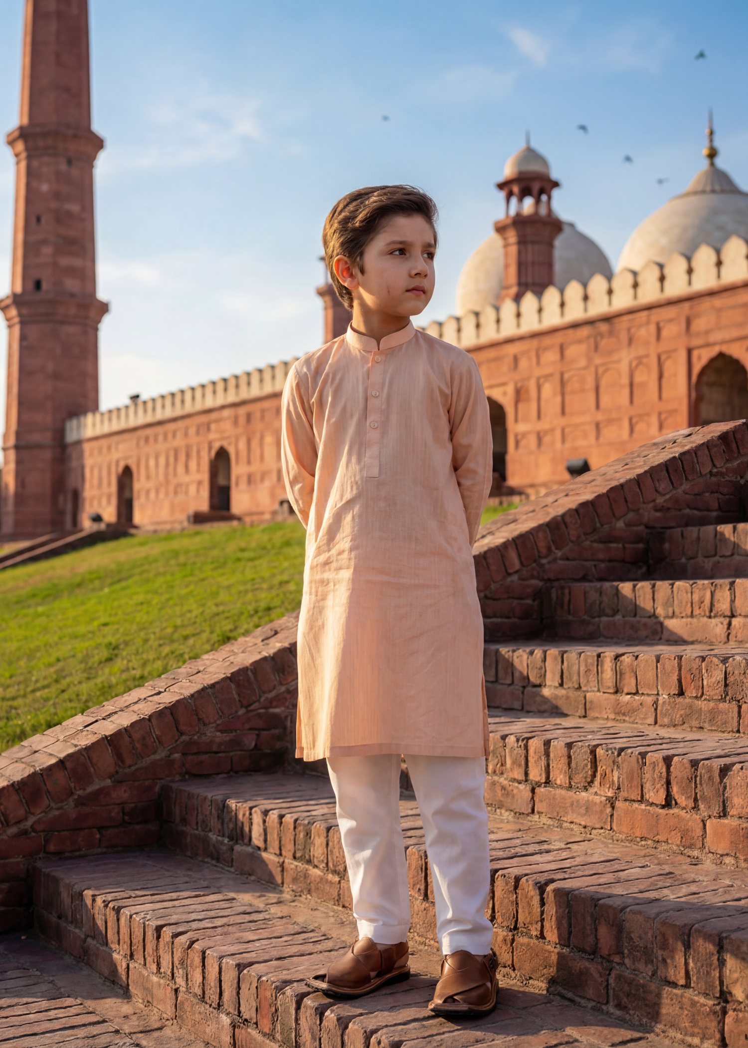 cotton Kurta Set in Apricot orange