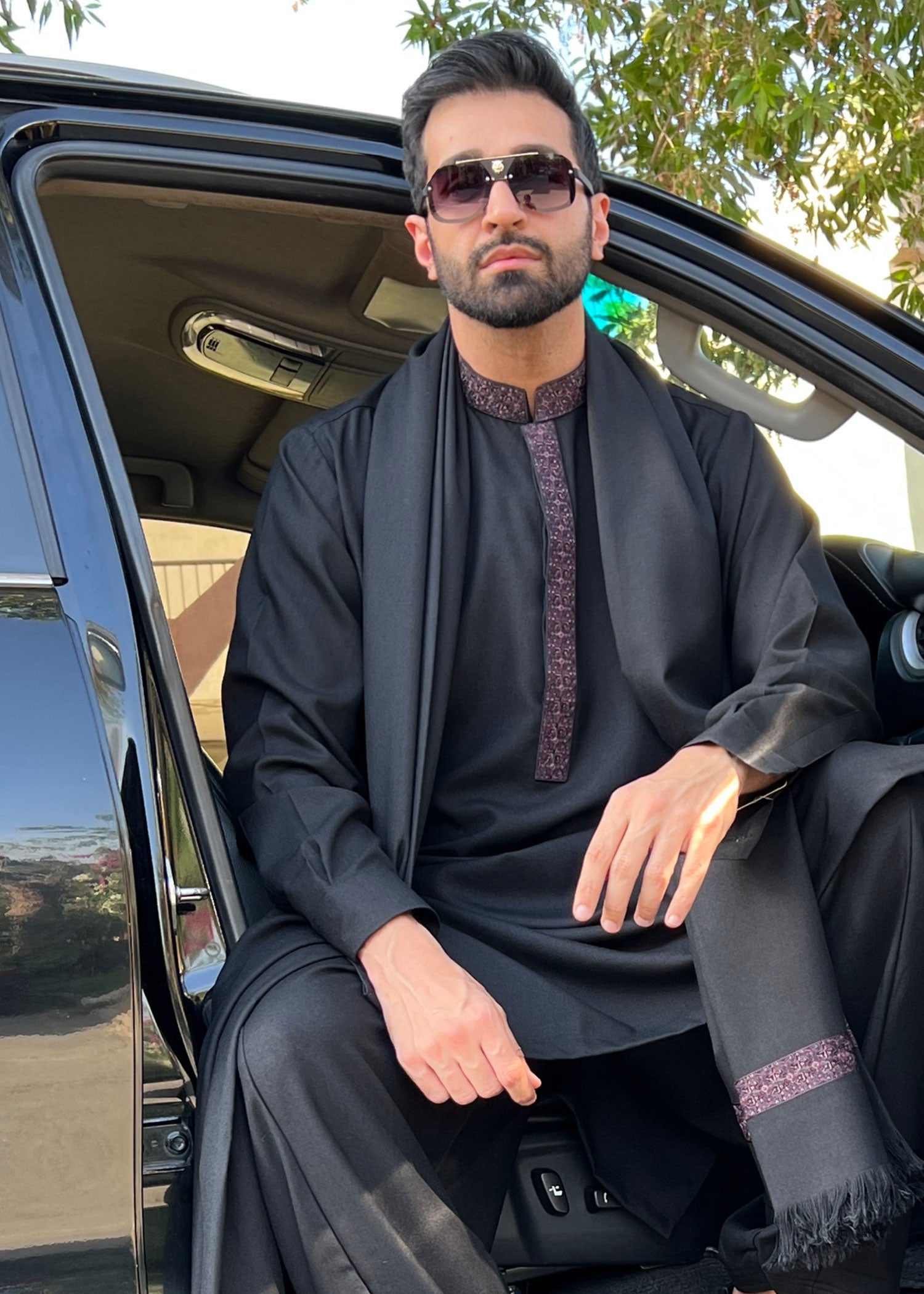 wool Shalwar Kameez in Black