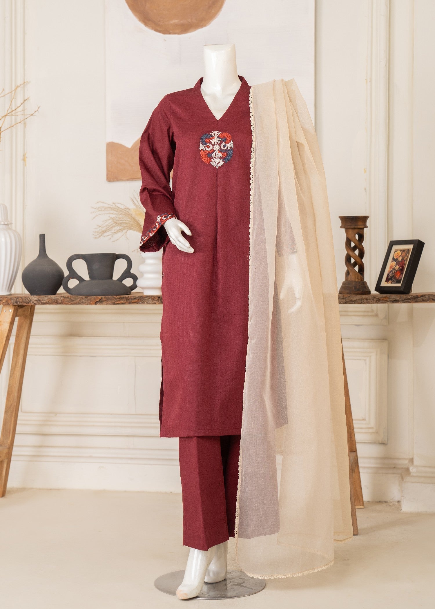 twill cambric Kurta Set in Maroon