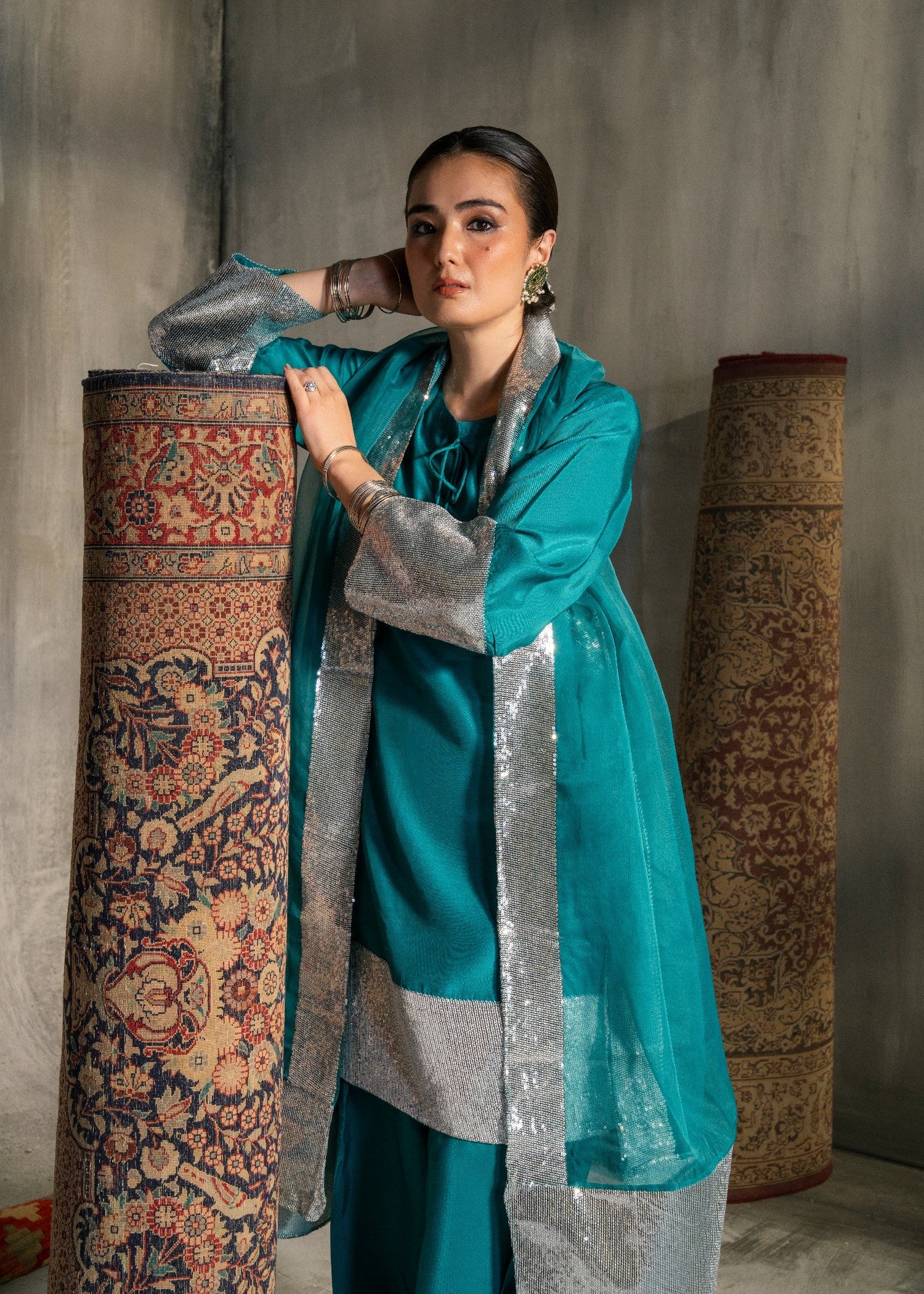 viscose Kurta Set in Dark cyan