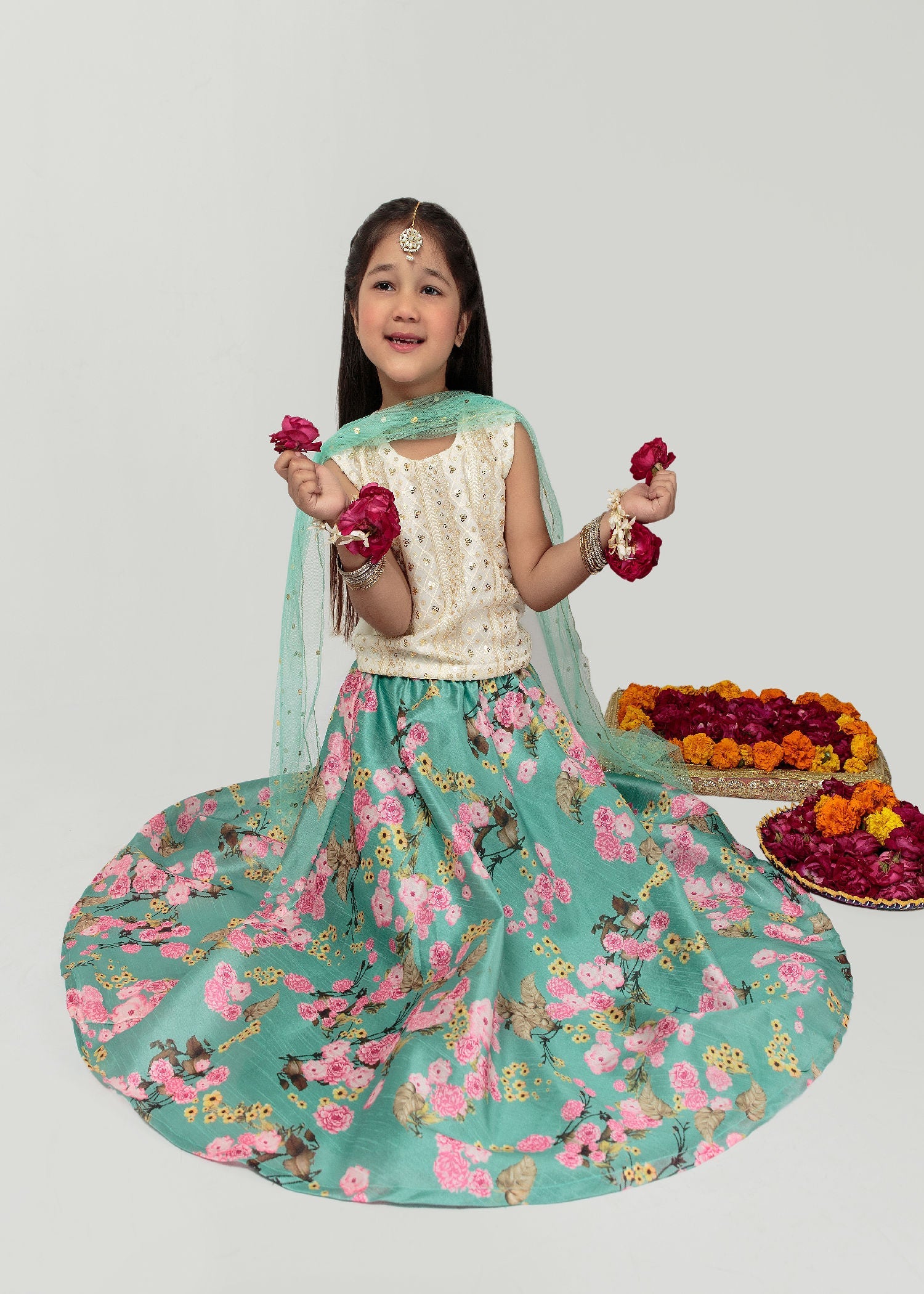 chiffon Lehenga in Sea green