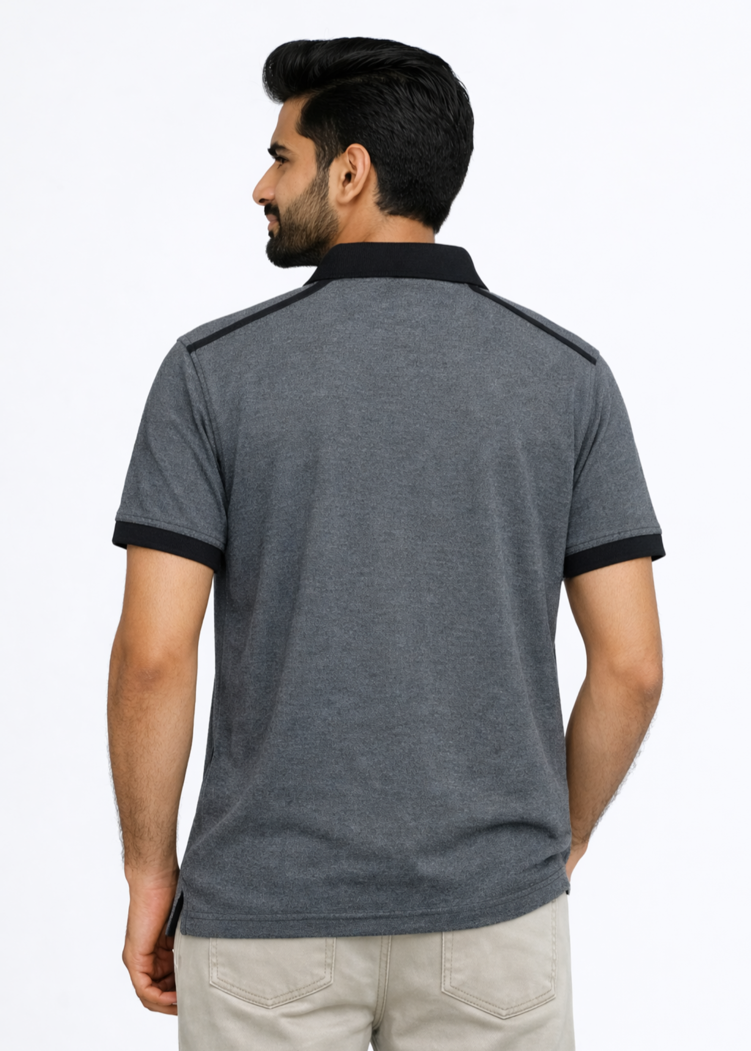 single jersey knit Polo Shirt in Charcoal