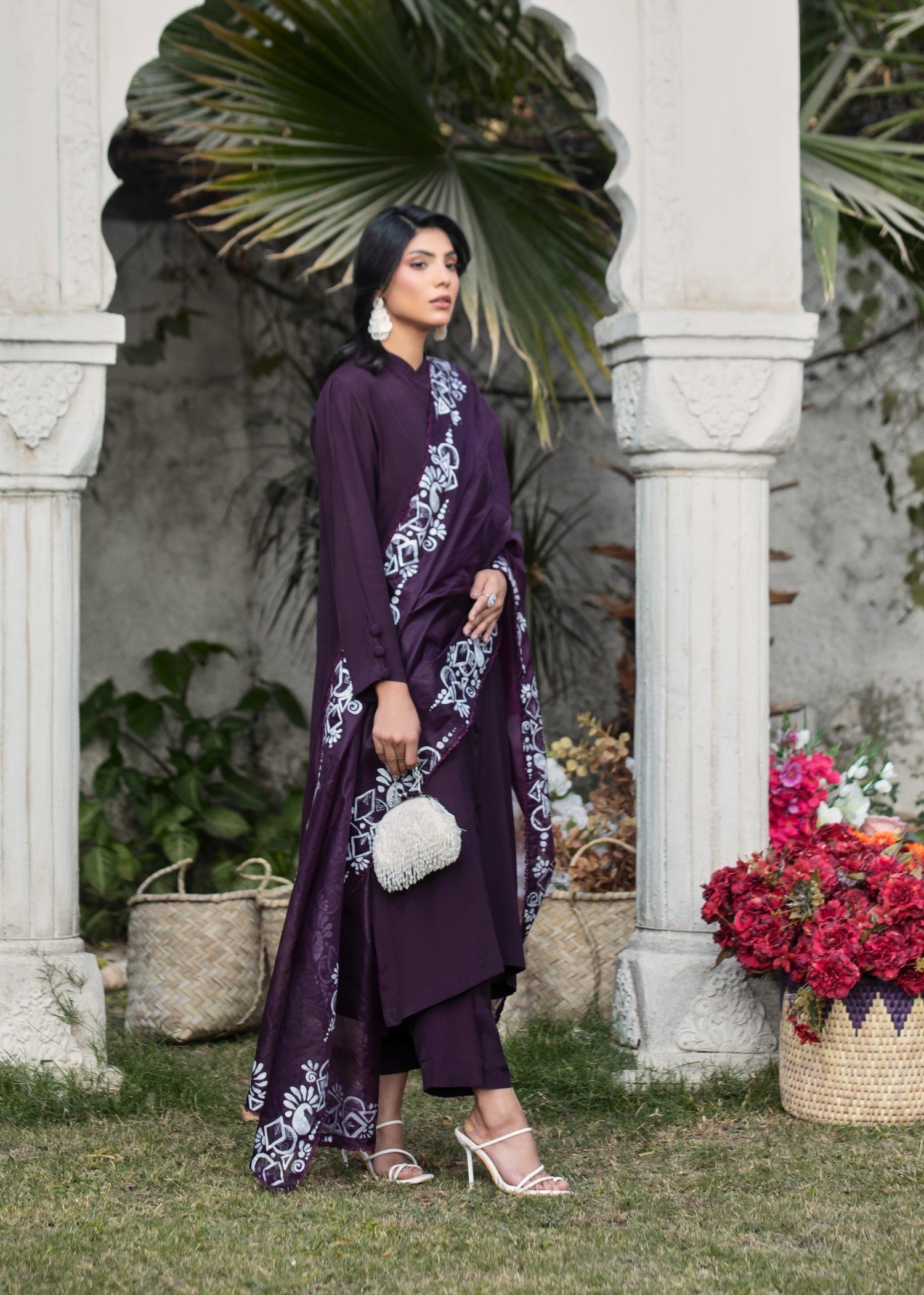 tussar silk Kurta Set in Plum
