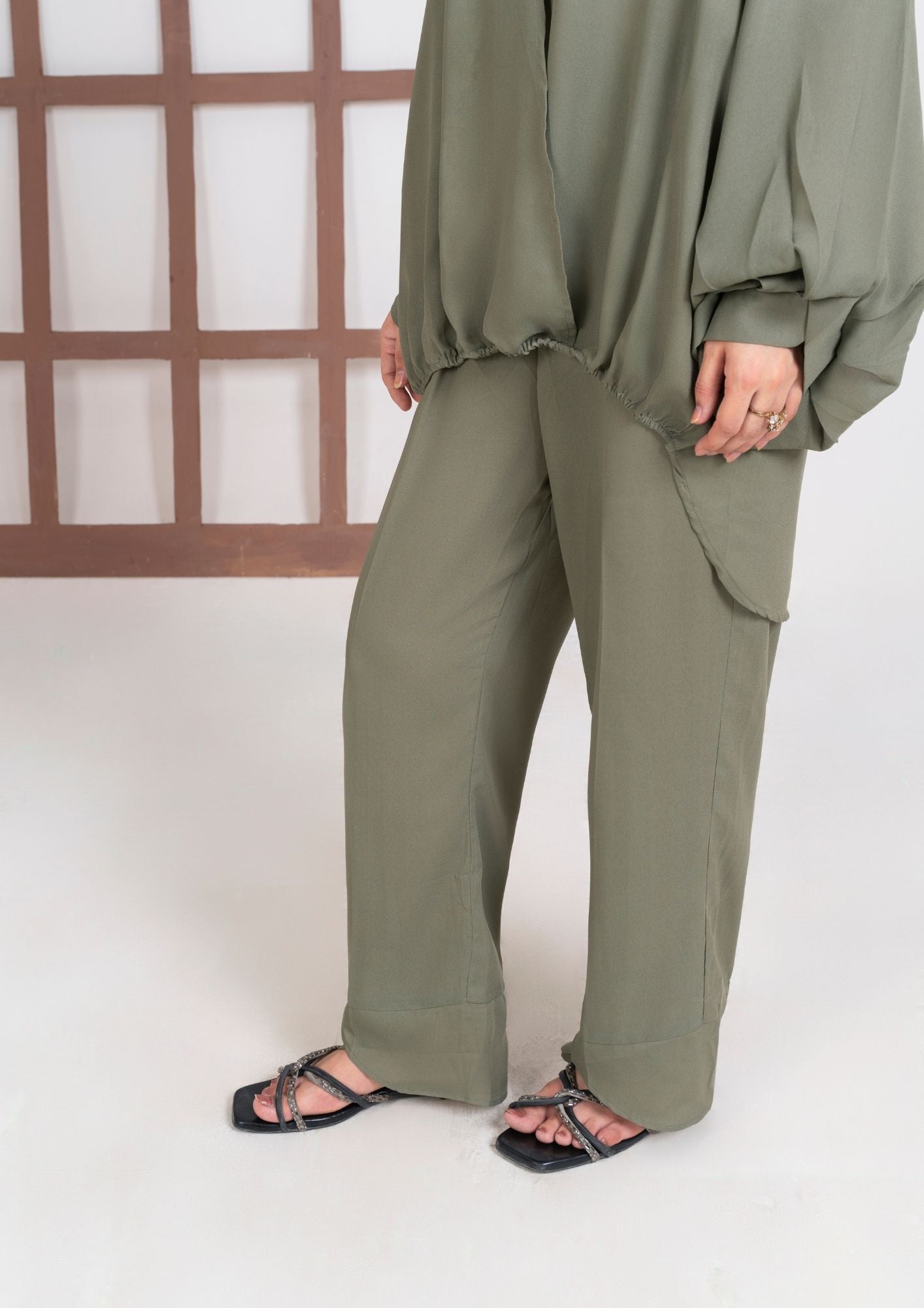 georgette Co Ord Sets in Olive green
