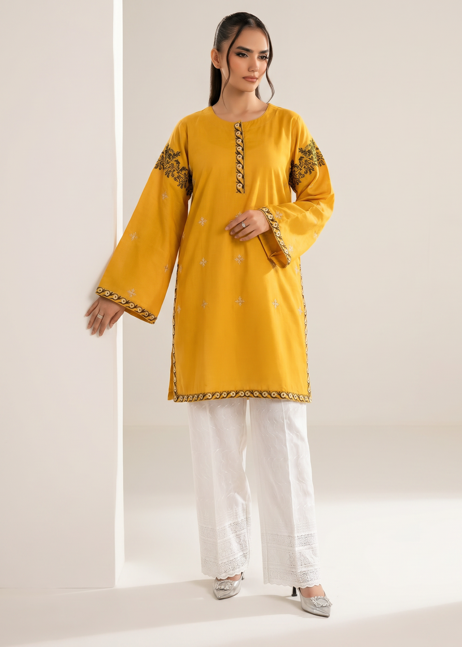 cotton linen Kurta Set in Yellow