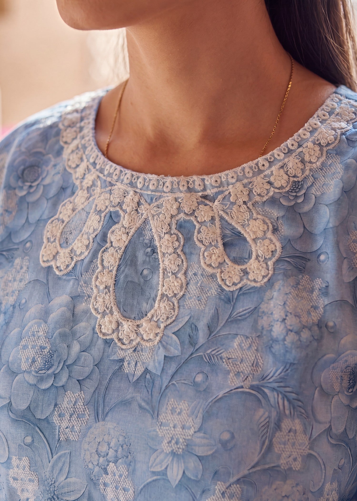 self jacquard Kurta Set in Sky blue