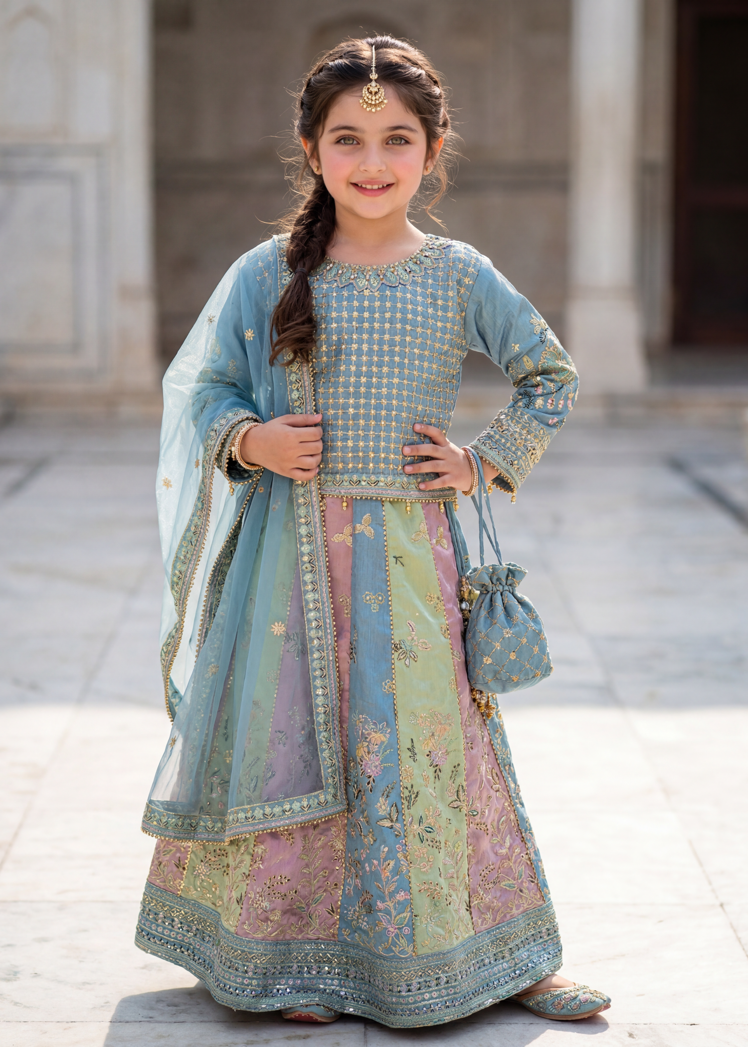 raw silk Lehenga in Multi