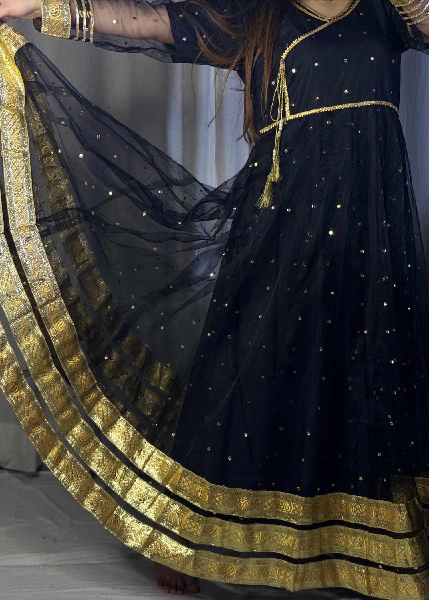 polyester net Maxi in Jet black
