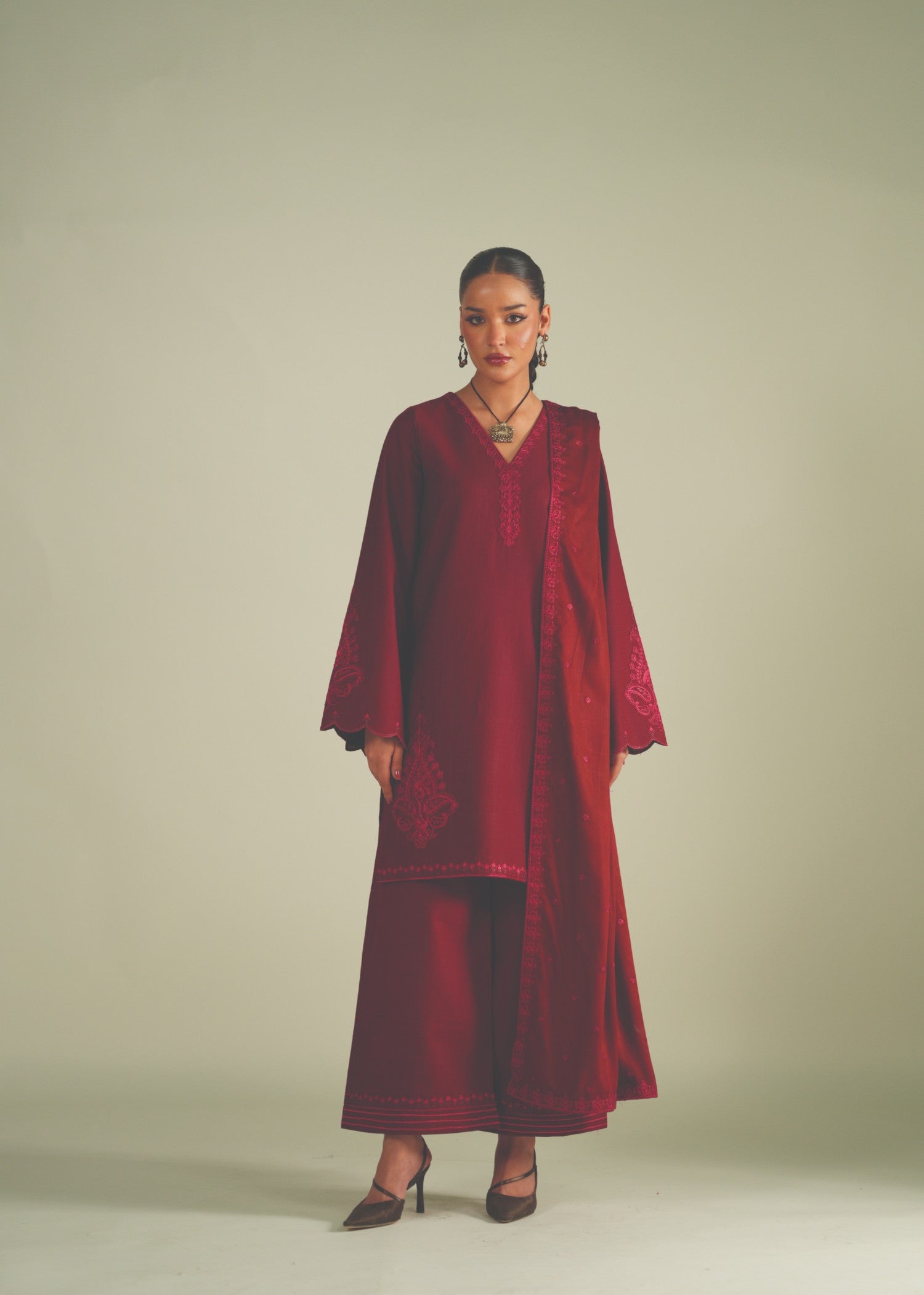 khaddar Kurta Set in Maroon