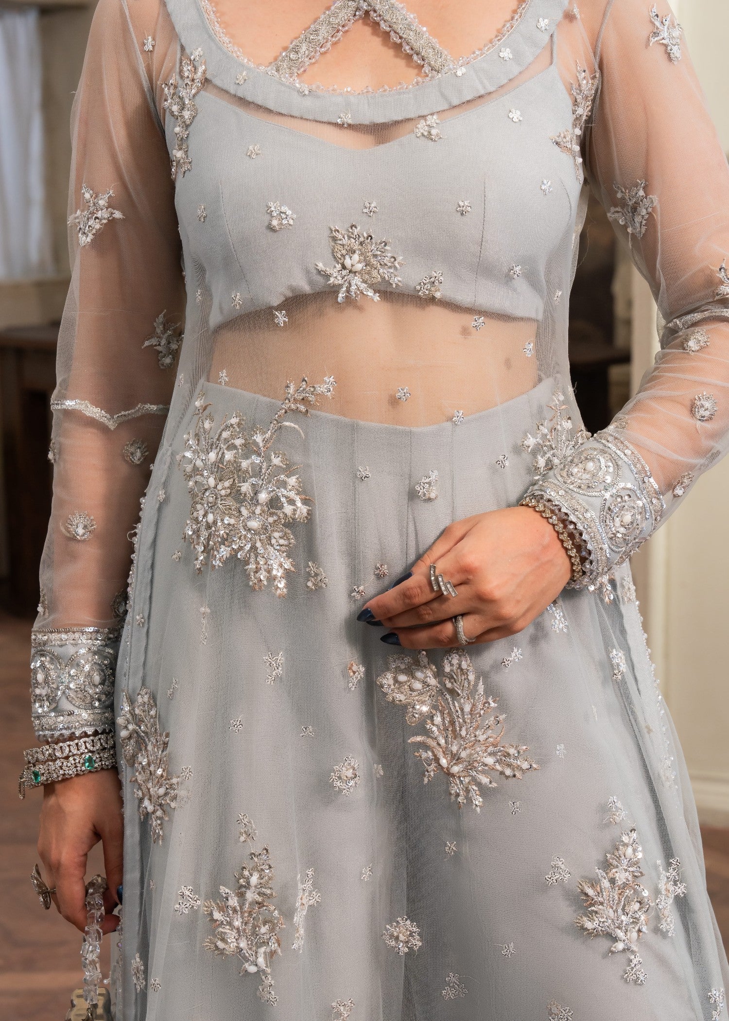 silk Sharara in Steal grey