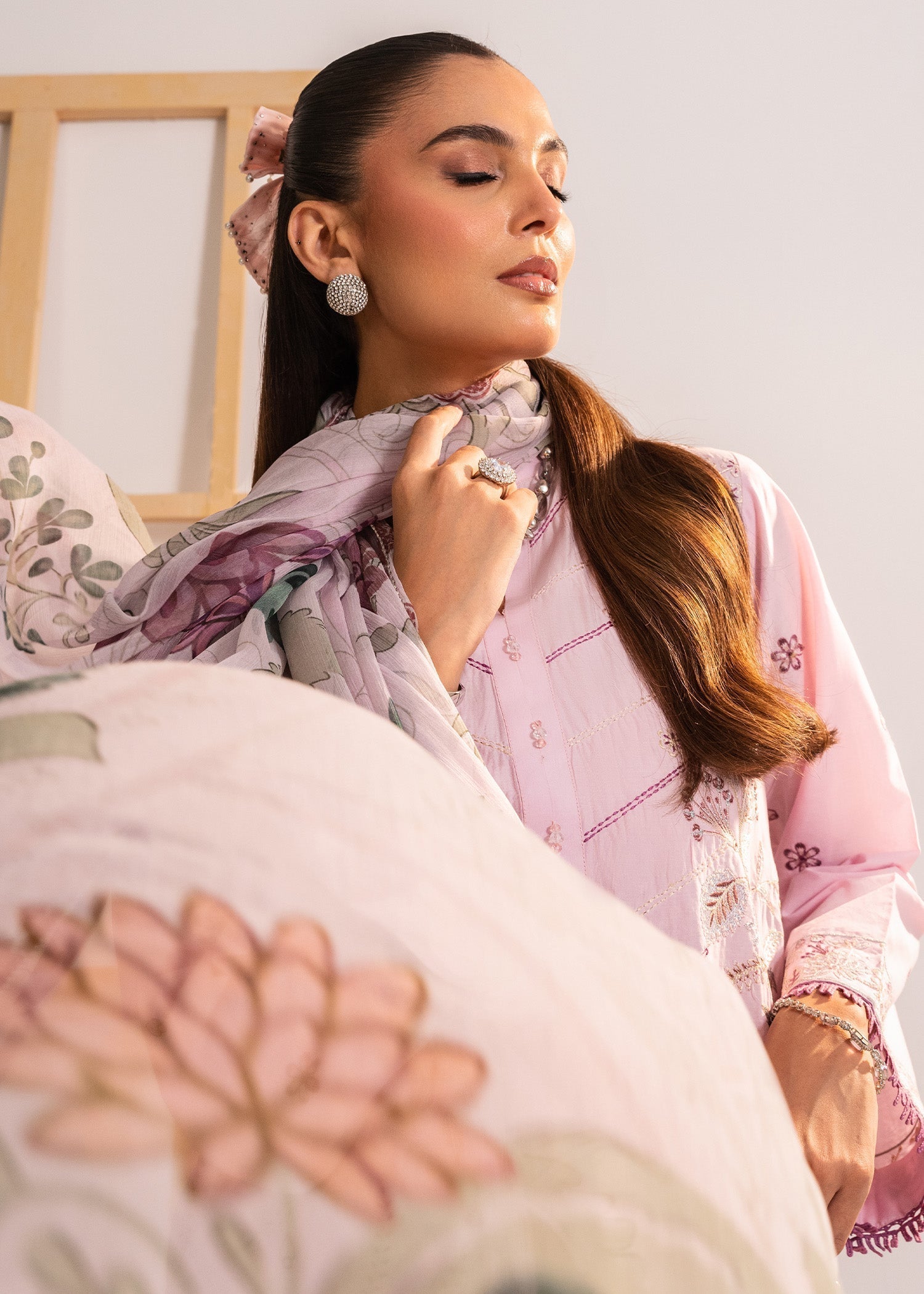 cambric cotton Kurta Set in Baby pink