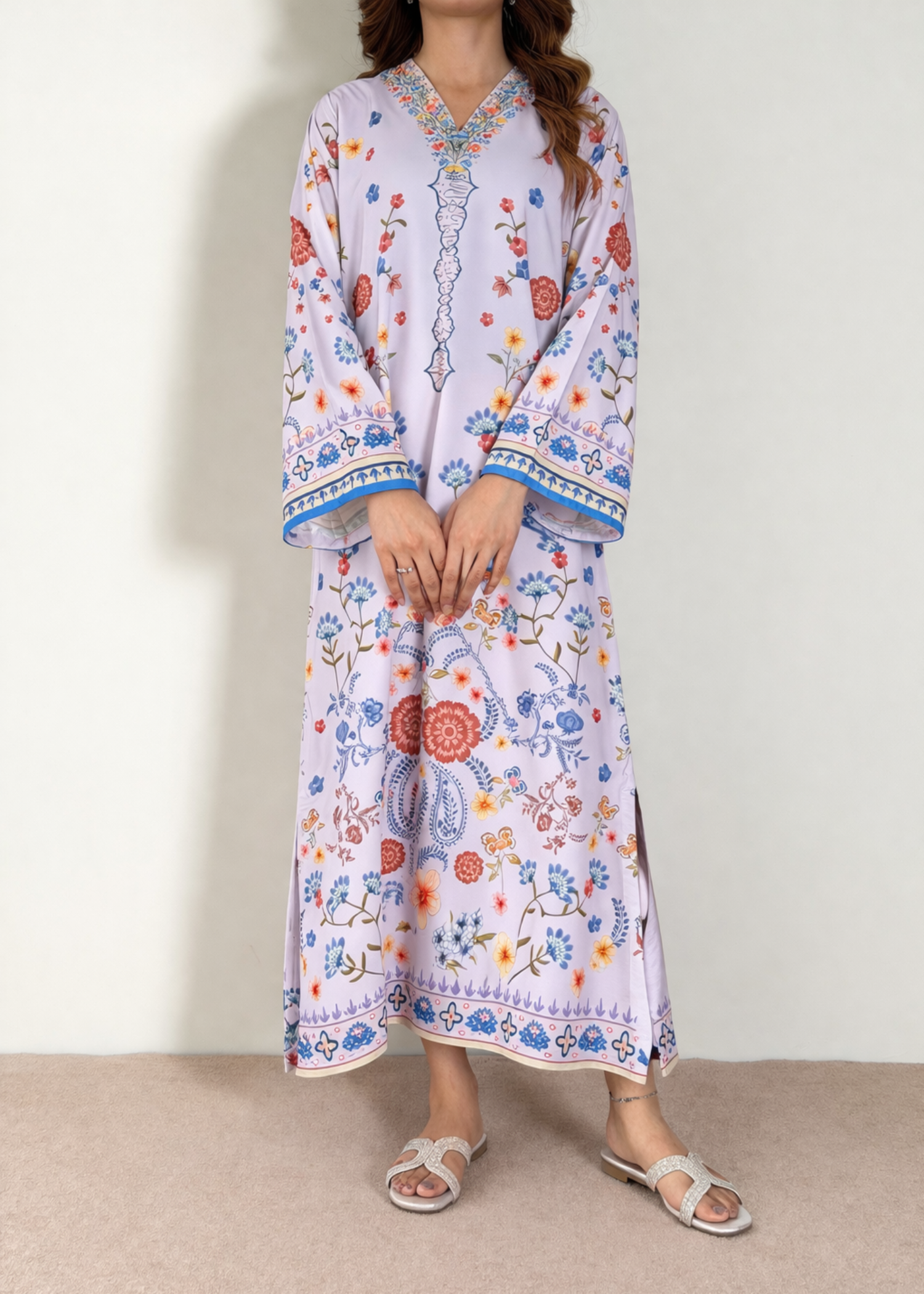 crepe Kaftan in Lilac