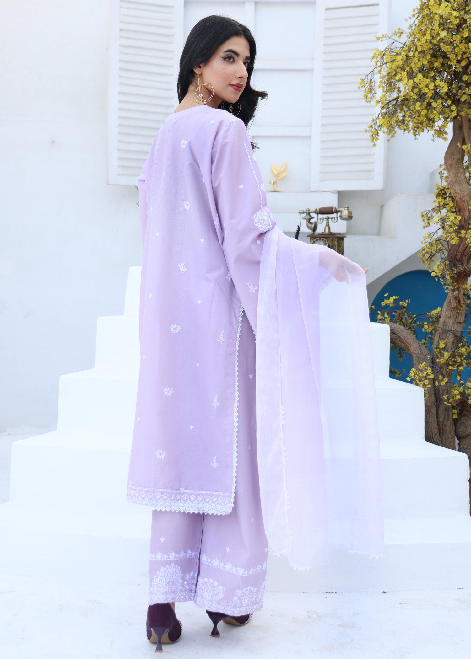 lawn cotton Kurta Set in Lavender