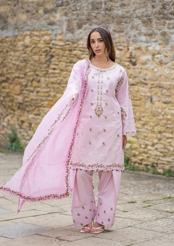 lawn cotton Kurta Set in Cotton candy pink