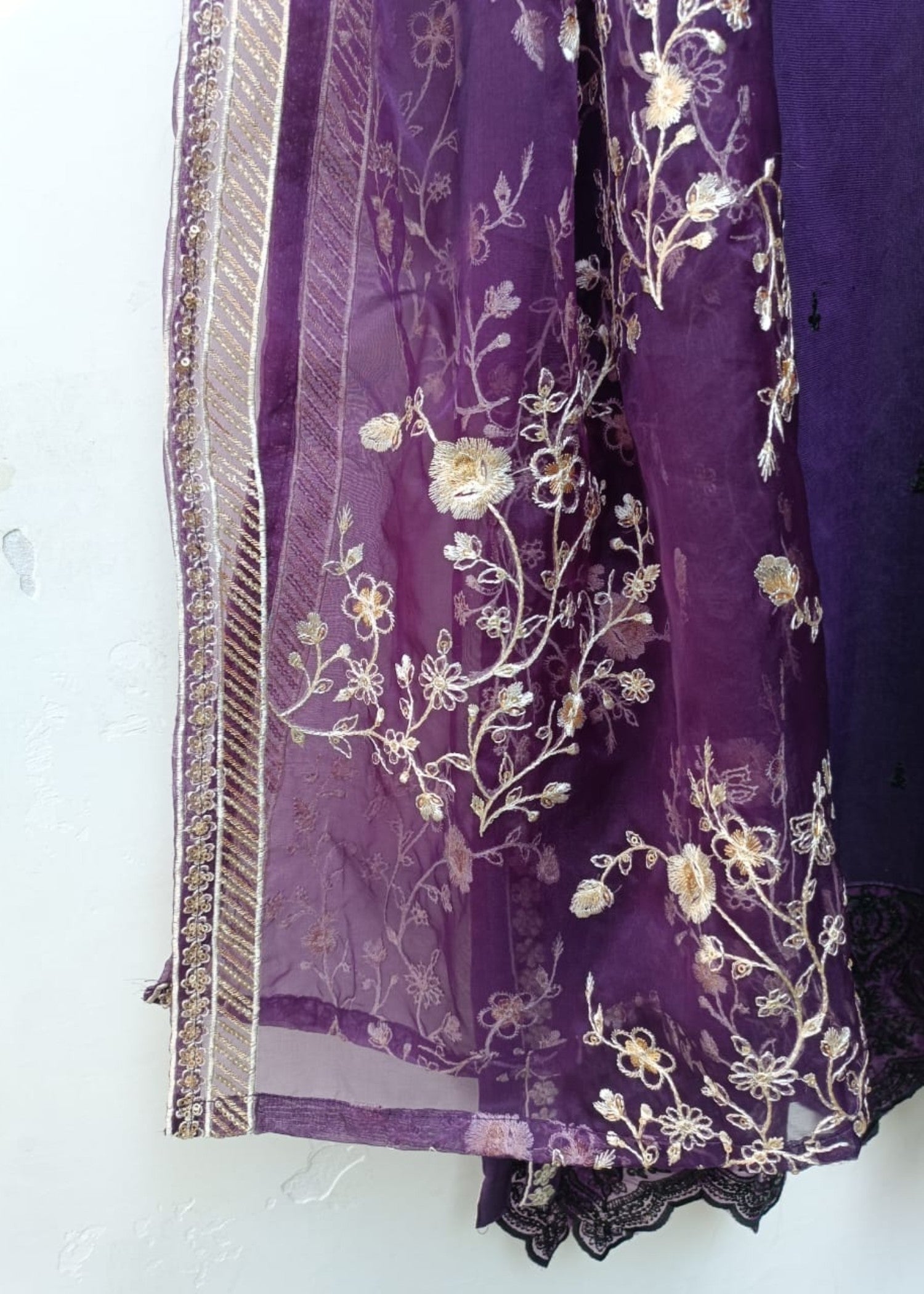 khaddi net Kurta Set in Purple heart