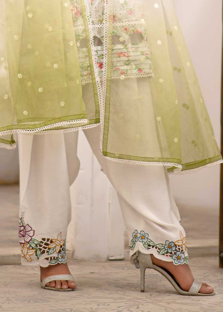 chikankari cotton Kurta Set in Sage green