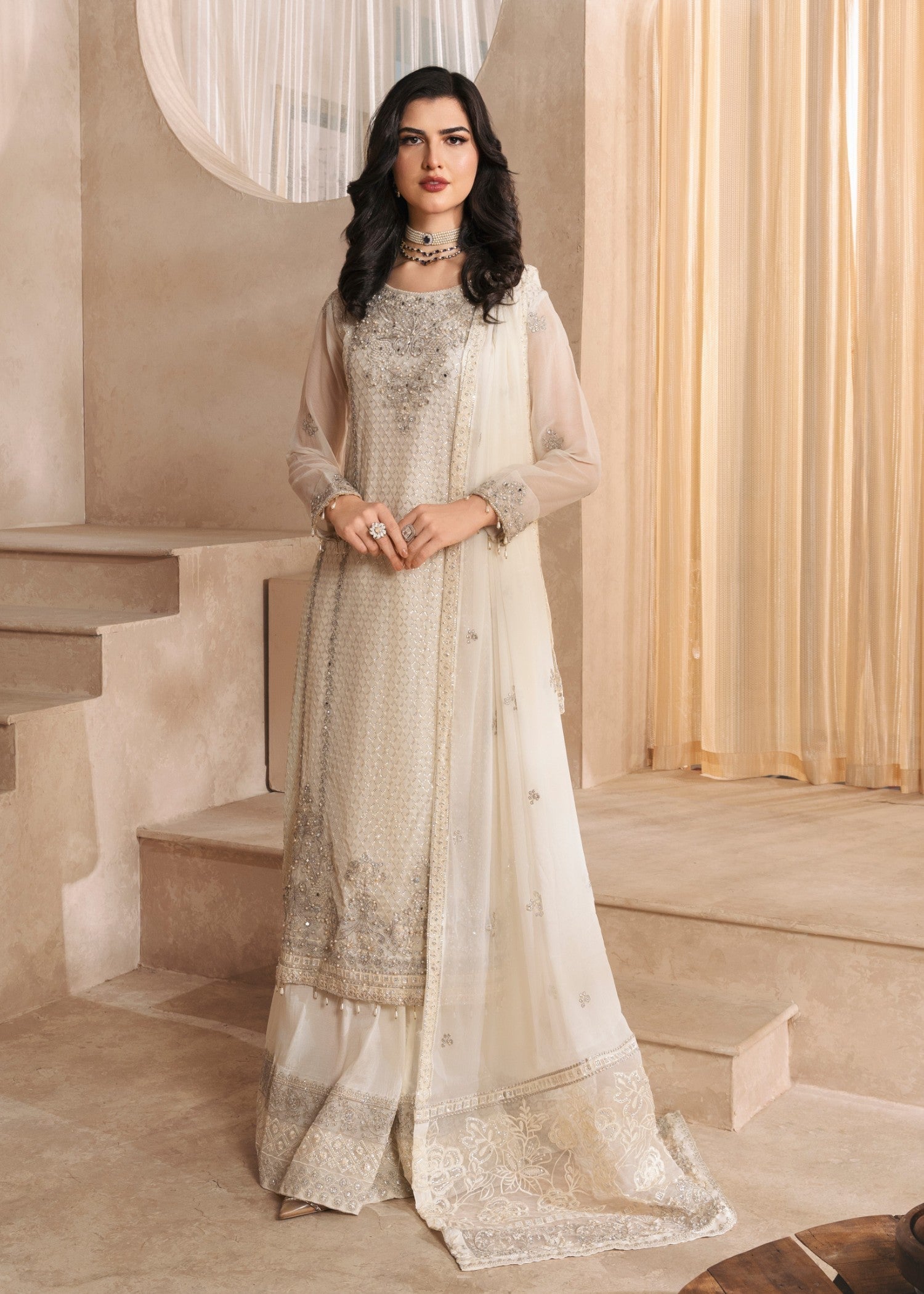 chiffon Sharara in Off-white