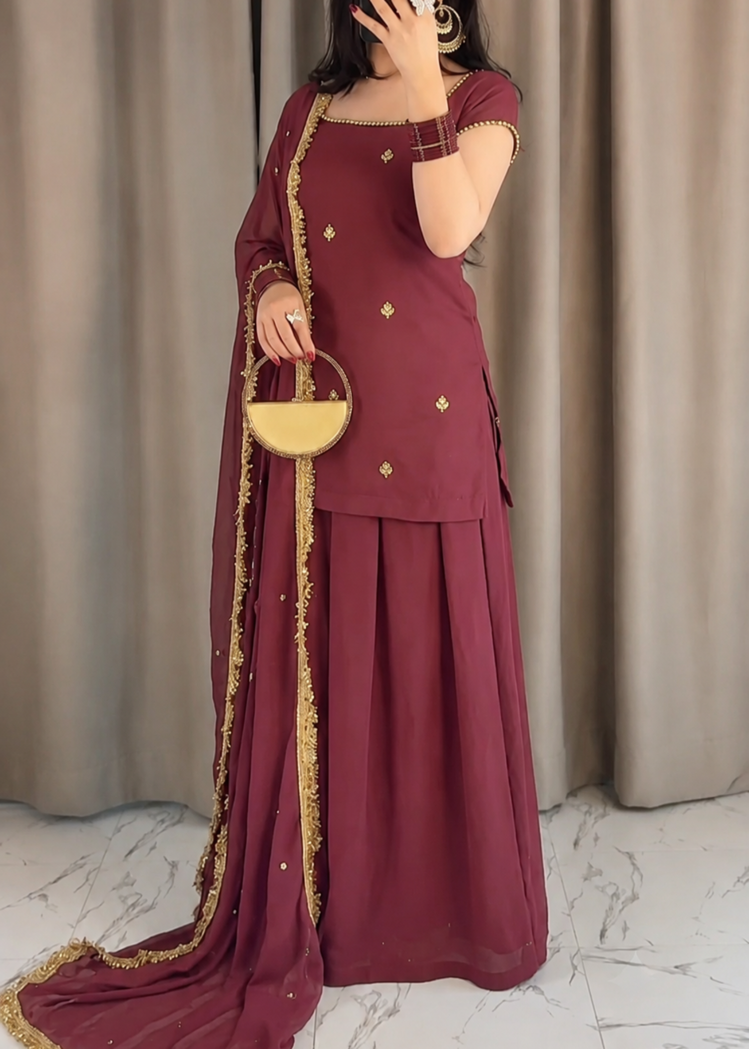 lawn Sharara in Ruby red