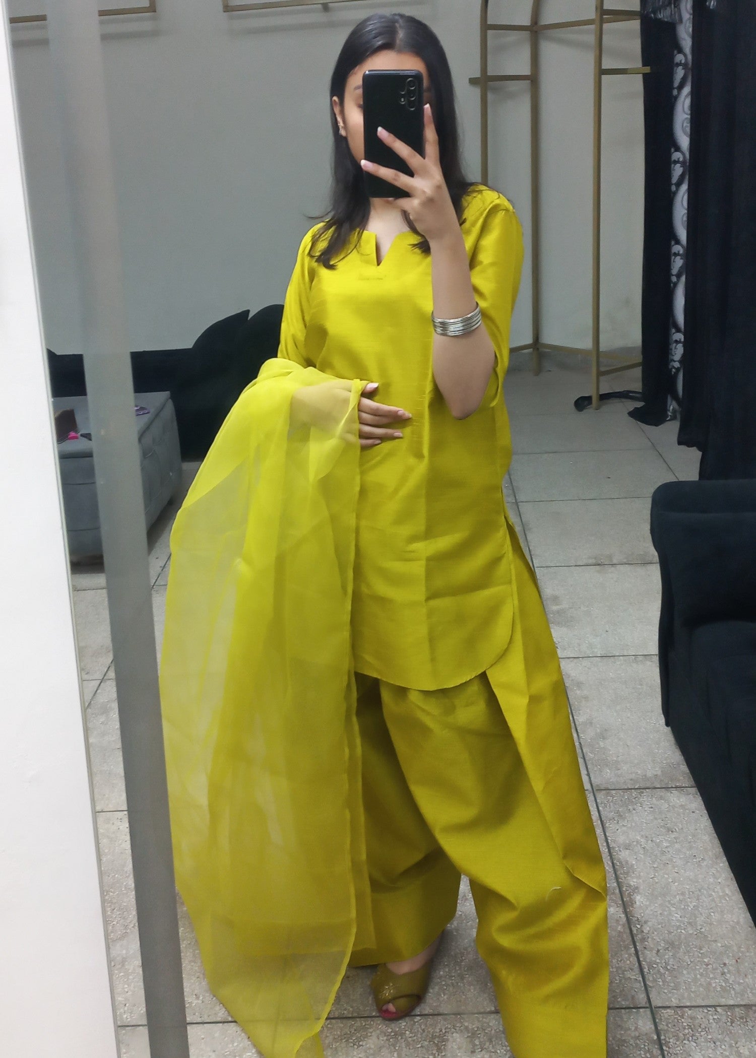 silk Kurta Set in Lemon