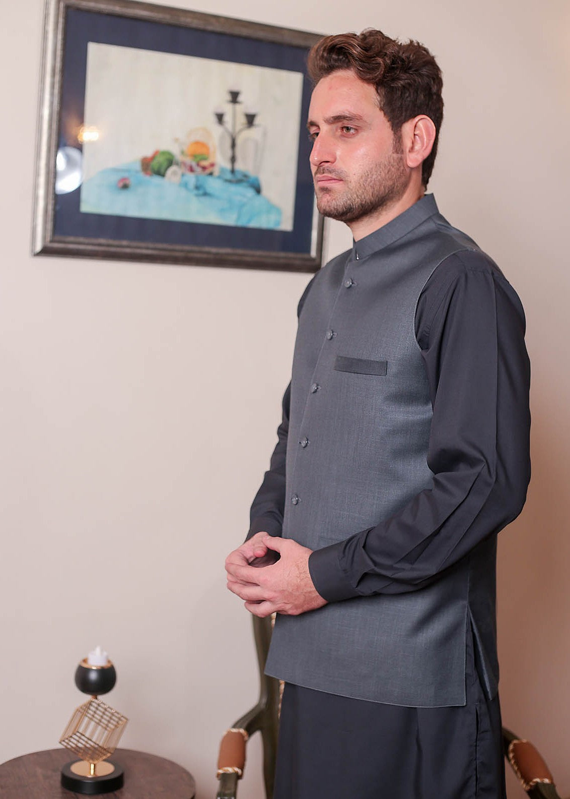 banarsi silk Waistcoat in Grey