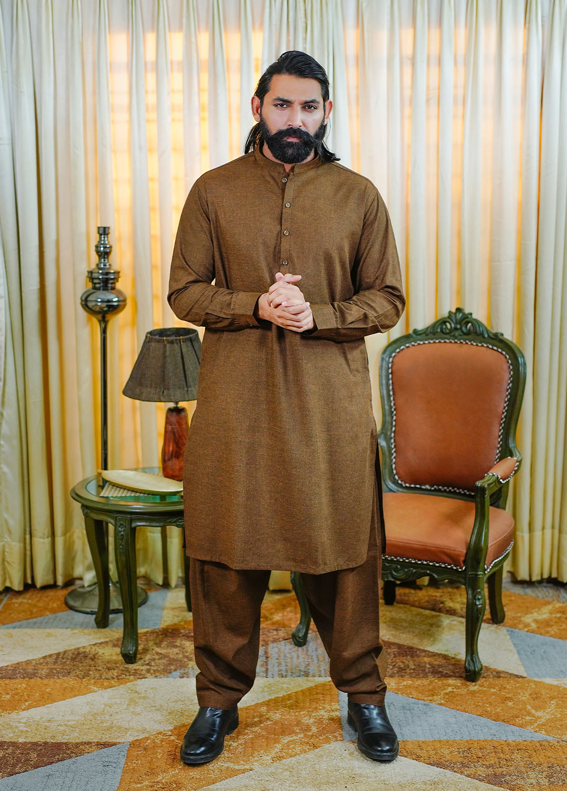 acrylic wool Shalwar Kameez in Copper