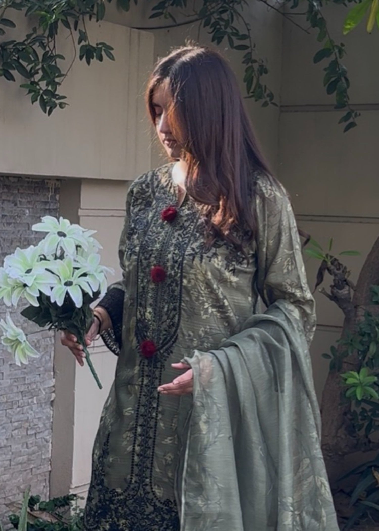 cotton Kurta Set in Fern green