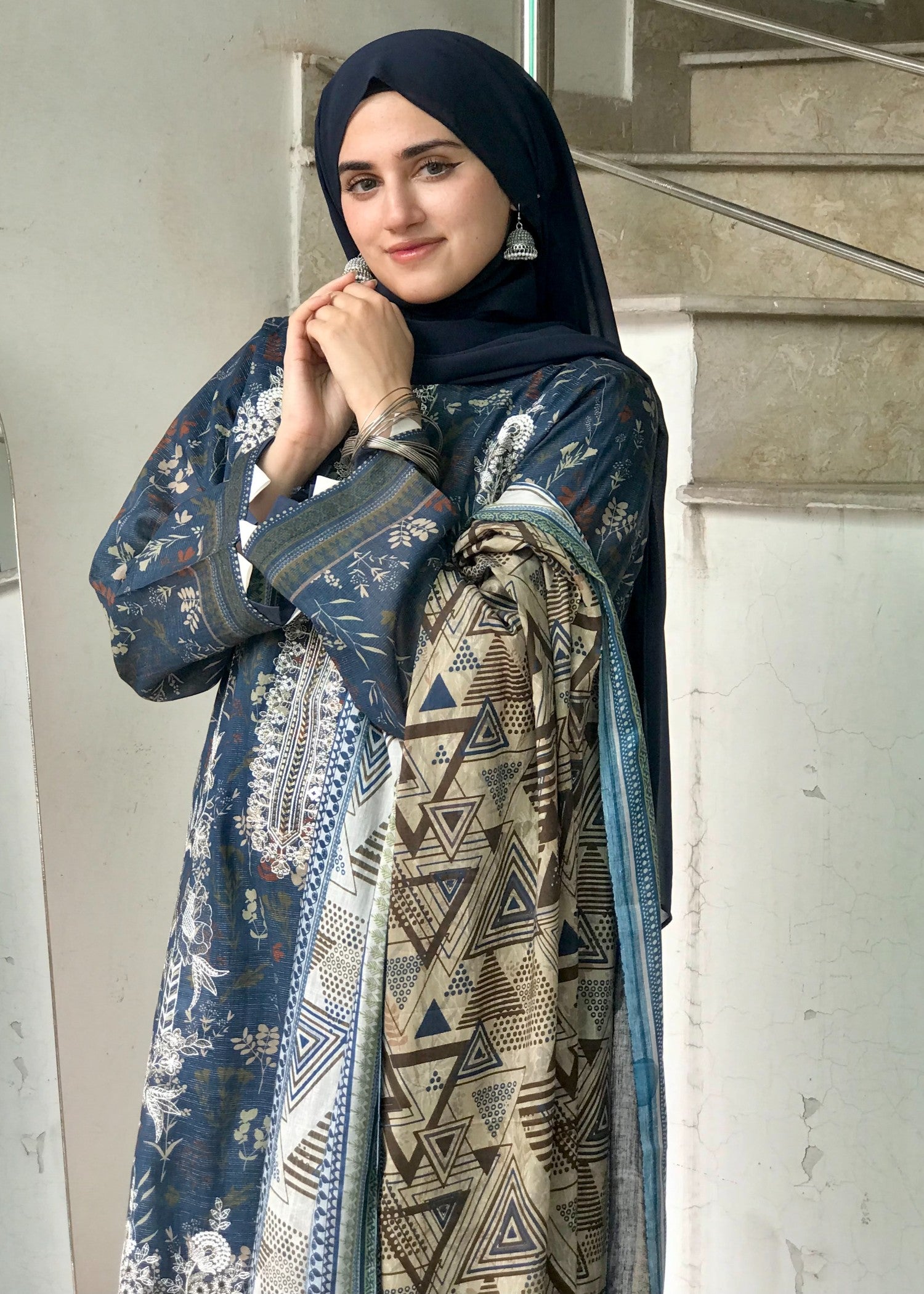 lawn Kurta Set in Aegean blue