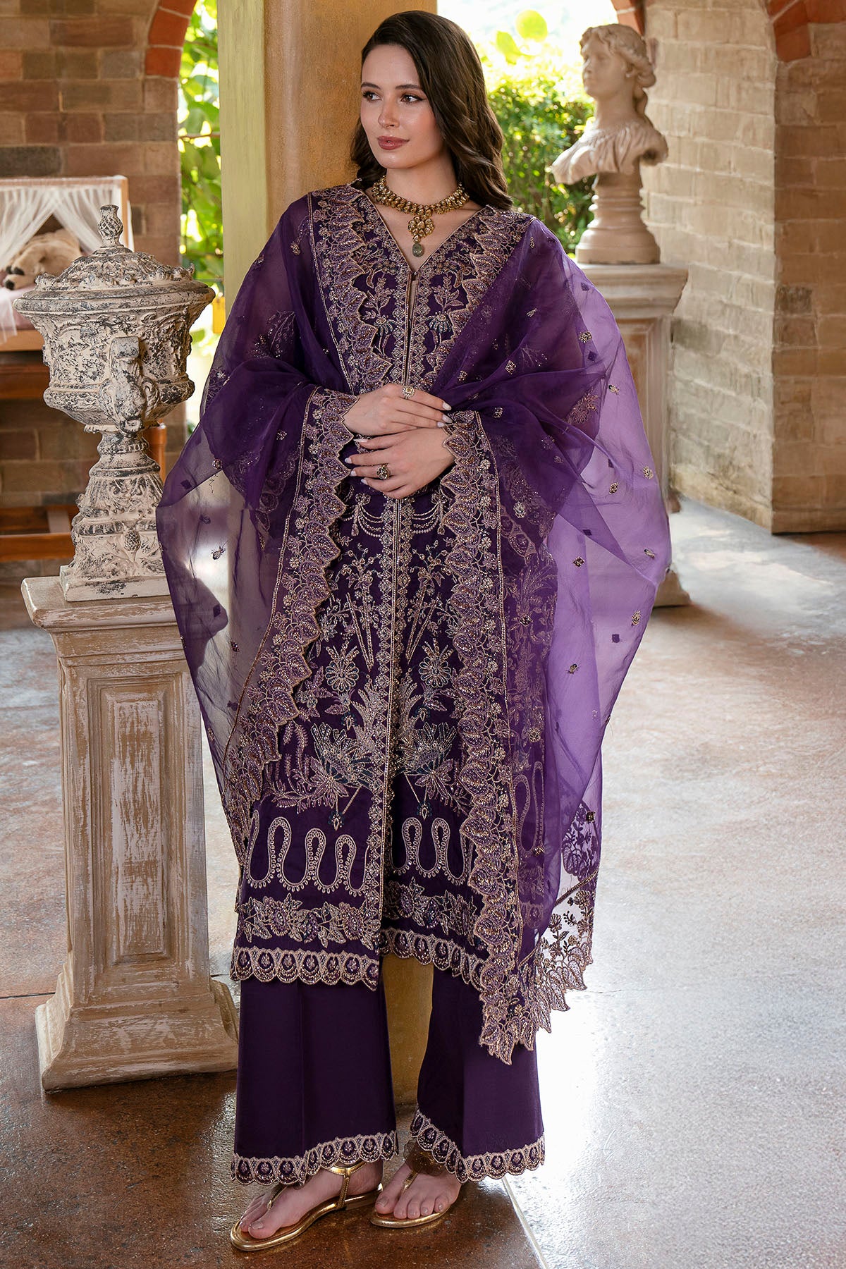 organza Kurta Set in Royal amethyst