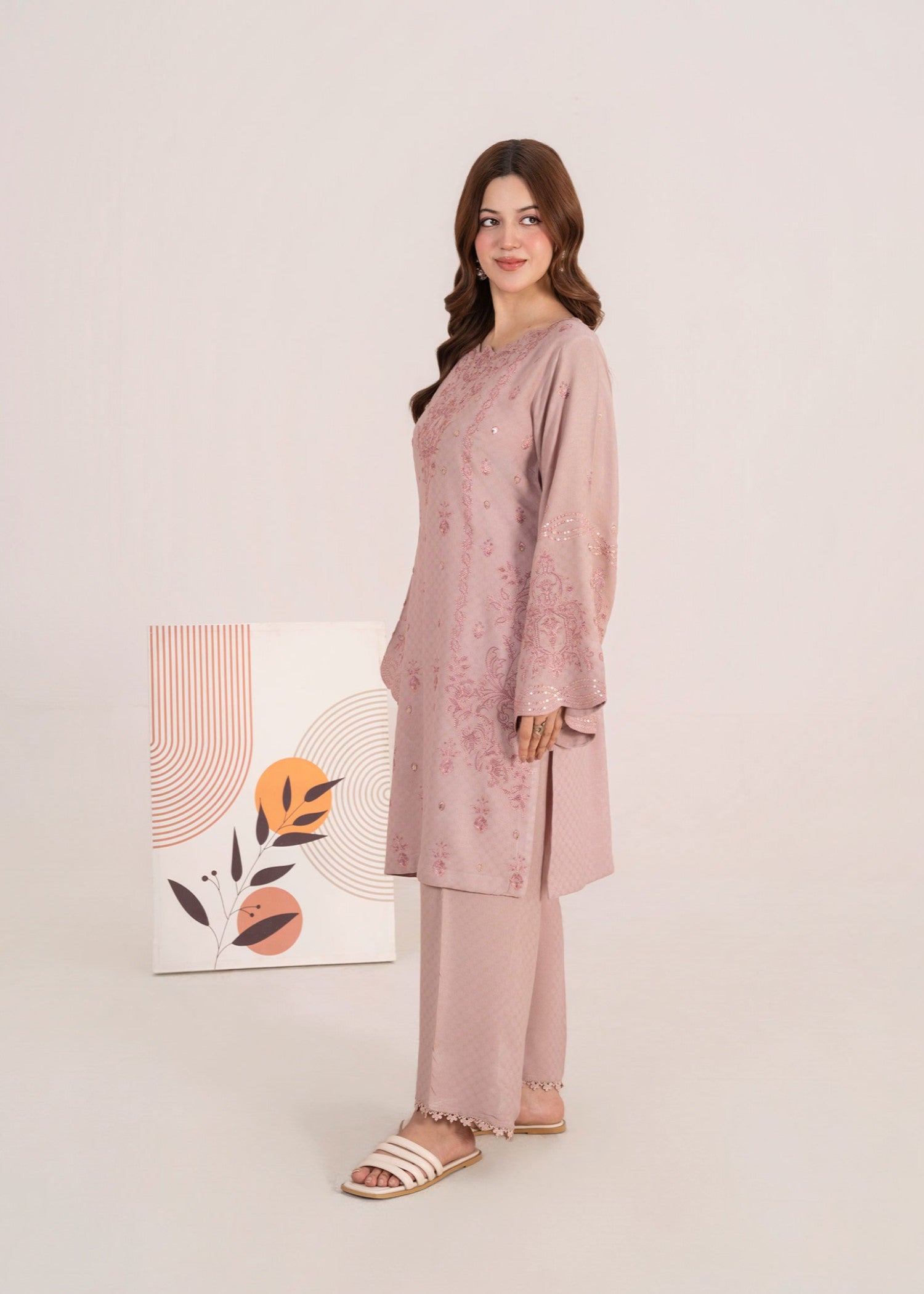 yarn dyed Kurta Set in Pink