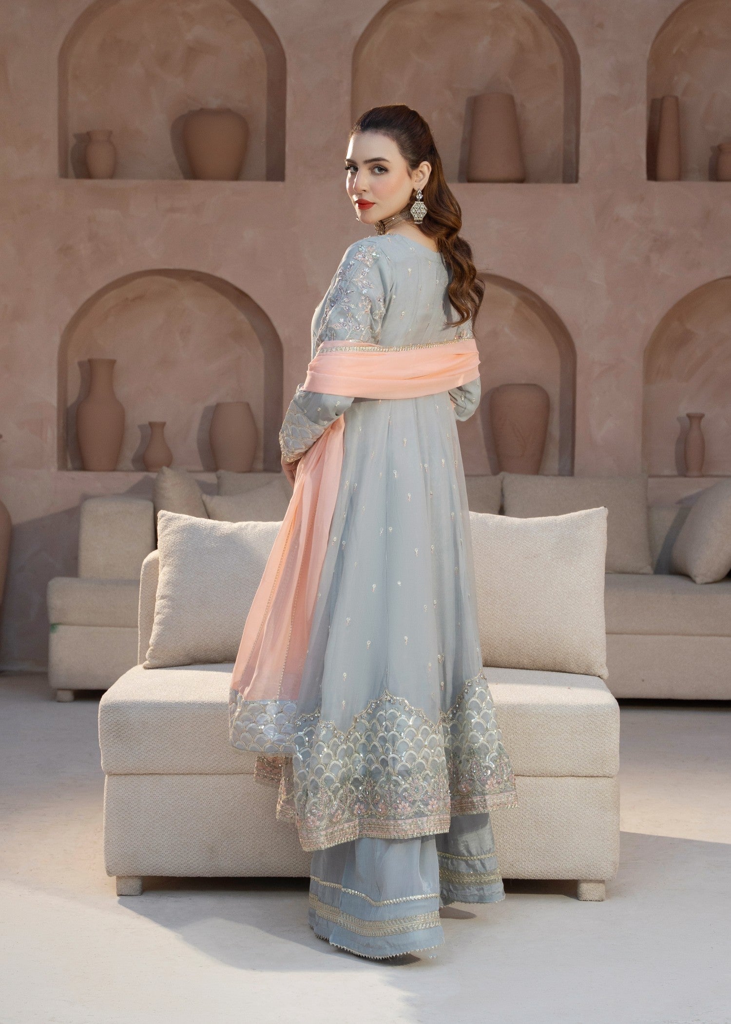 chiffon Pishwas in Slate grey