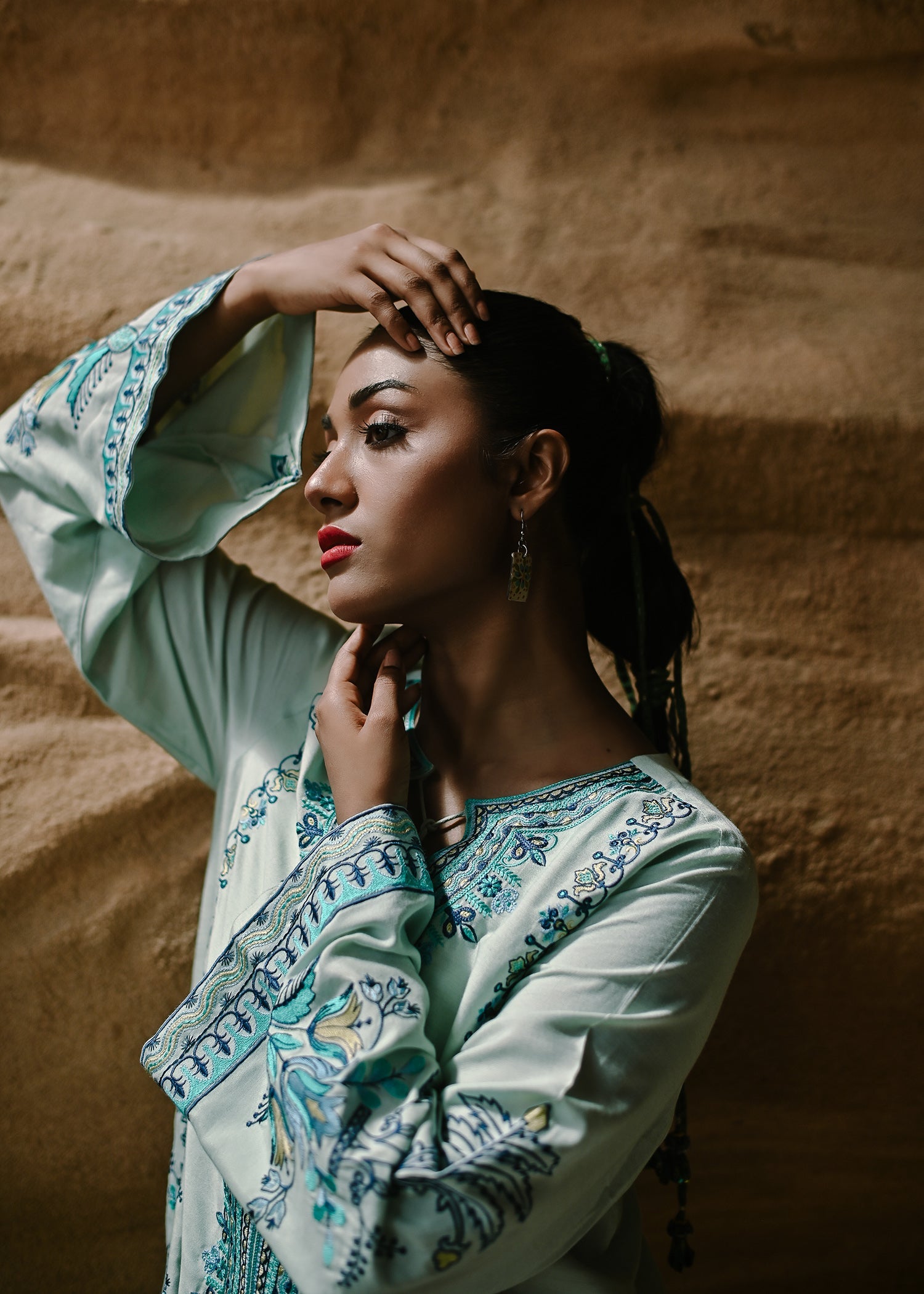 cotton viscose Kurta Set in Light blue