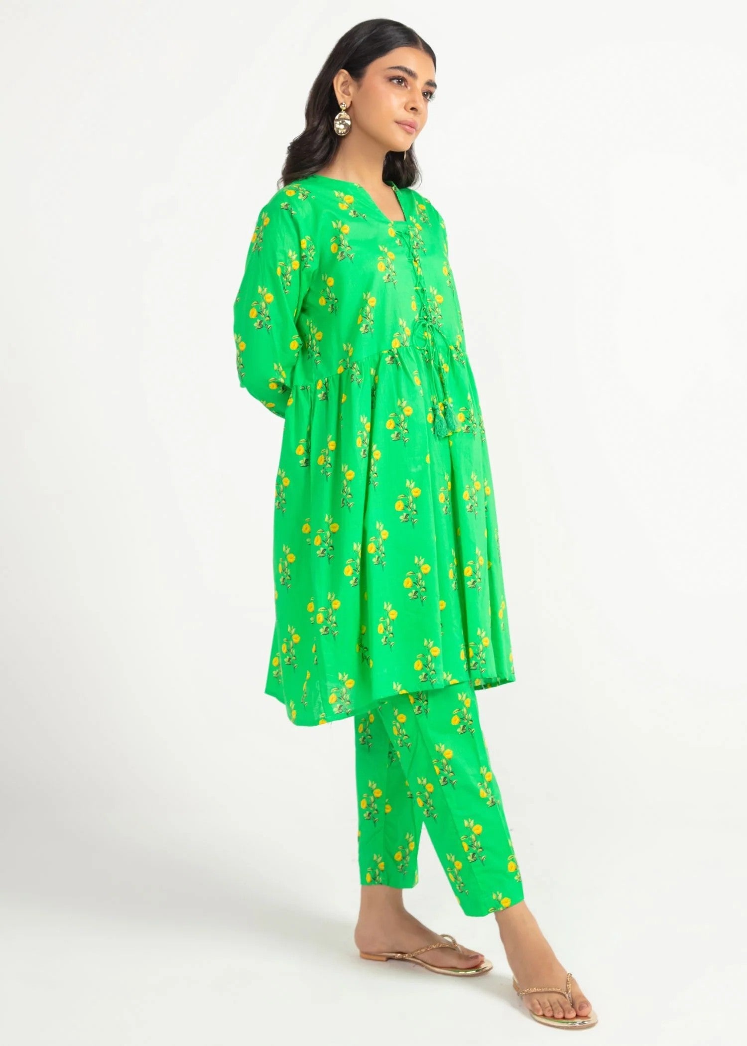 cambric Short Frock in Green