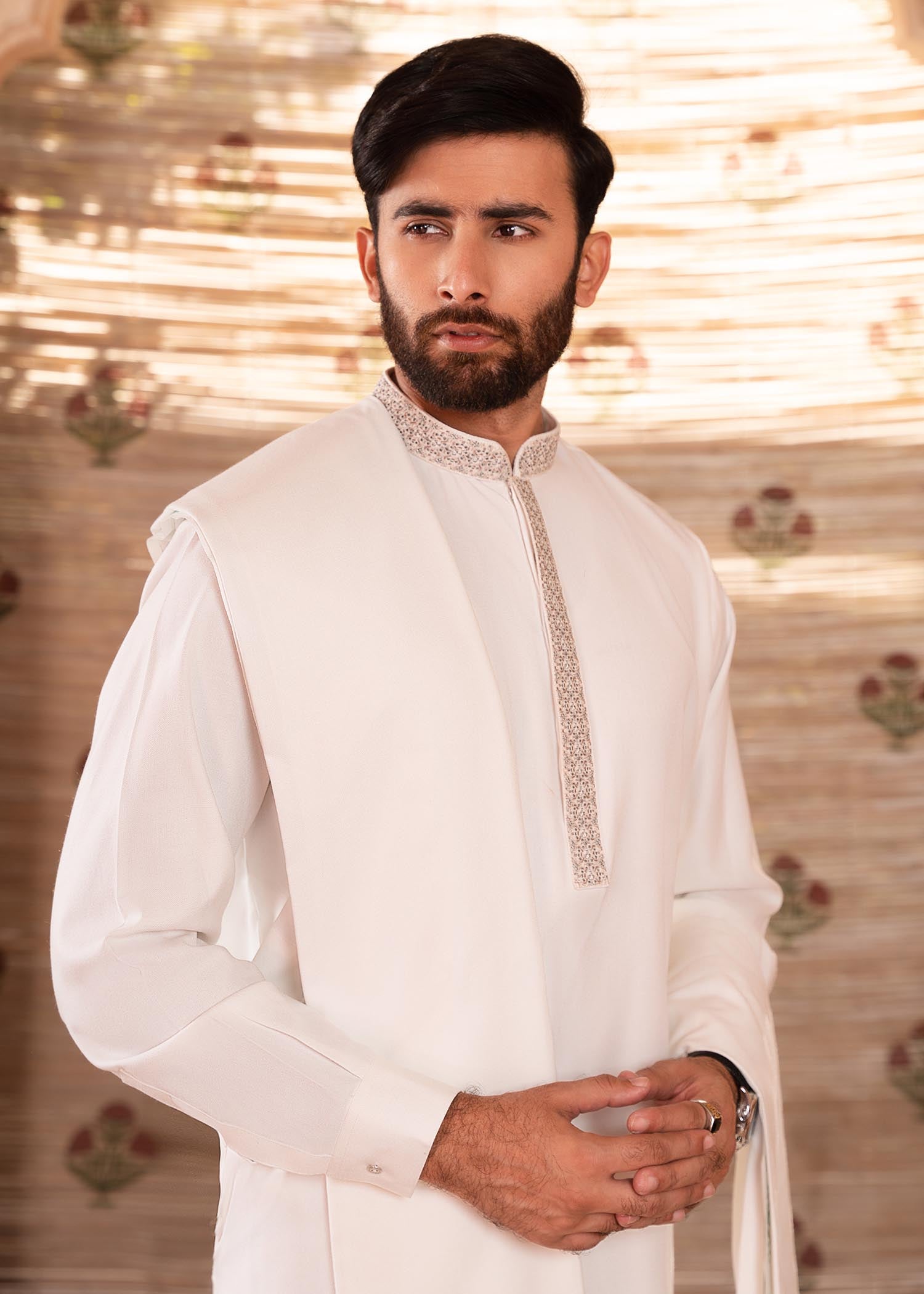 wool Shalwar Kameez in Off-white