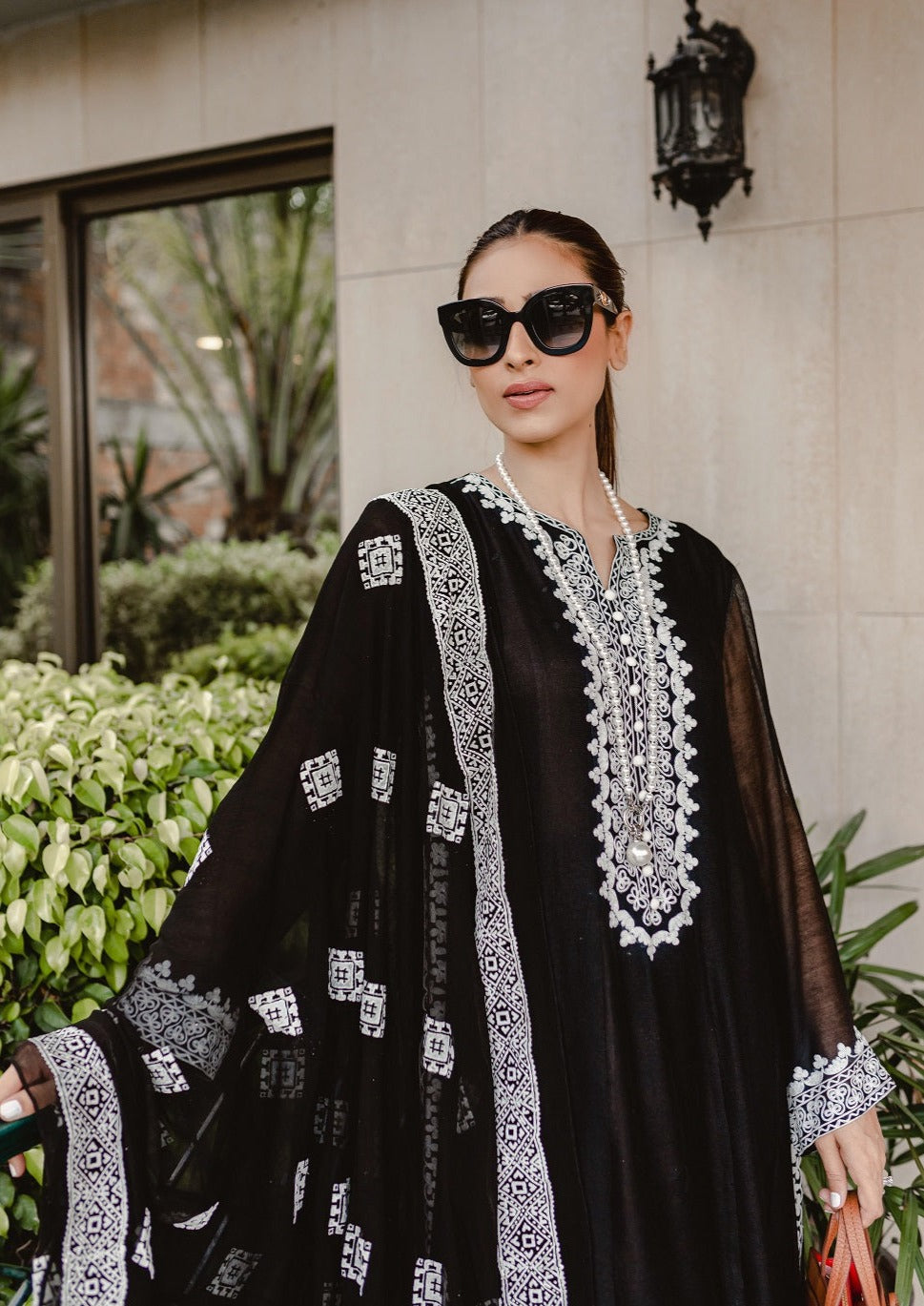 silk khaddi net Kurta Set in Black