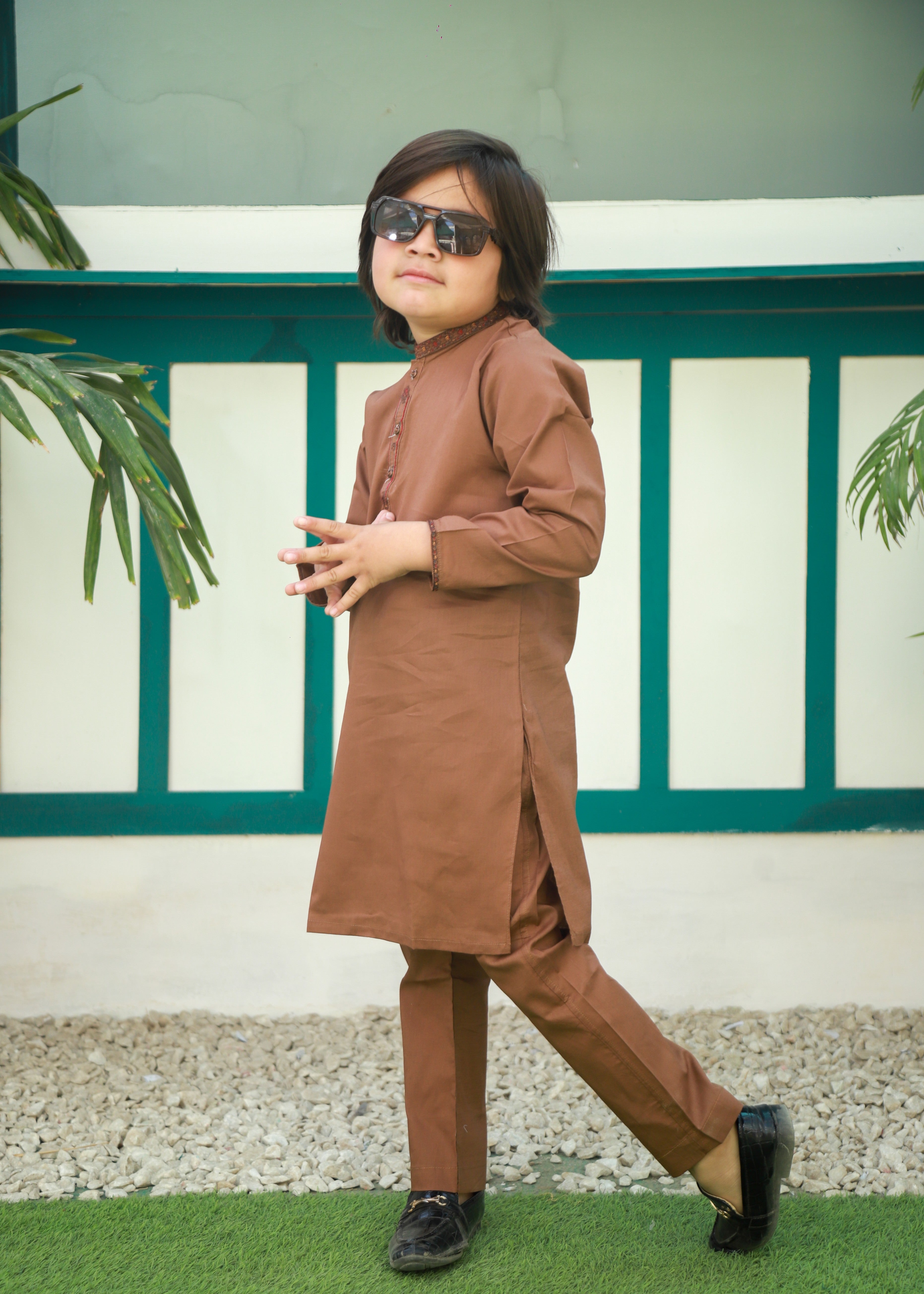 cotton Kurta Set in Camel brown