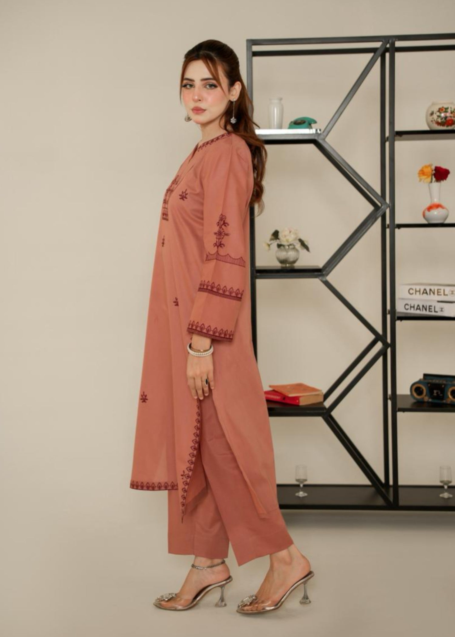 lawn cotton Kurta Set in Tea rose pink
