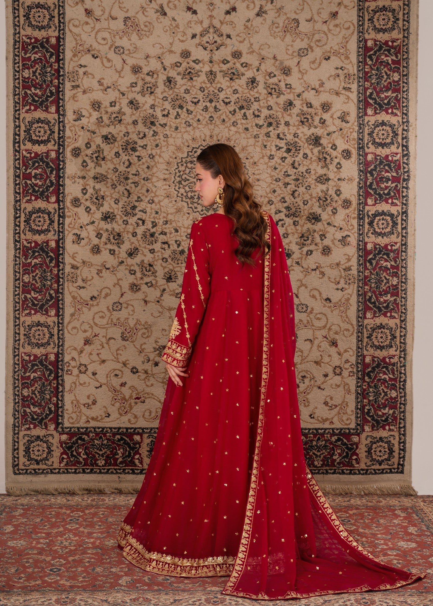crinkle chiffon Angrakha in Red