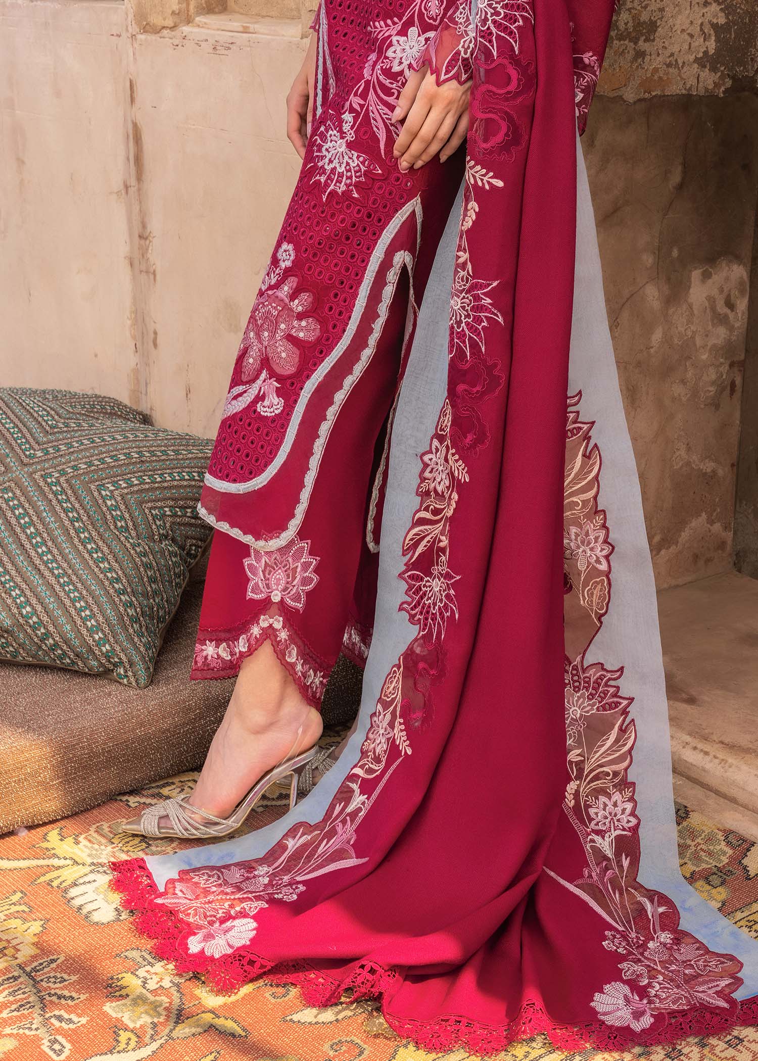 karandi Unstitched in Shocking pink