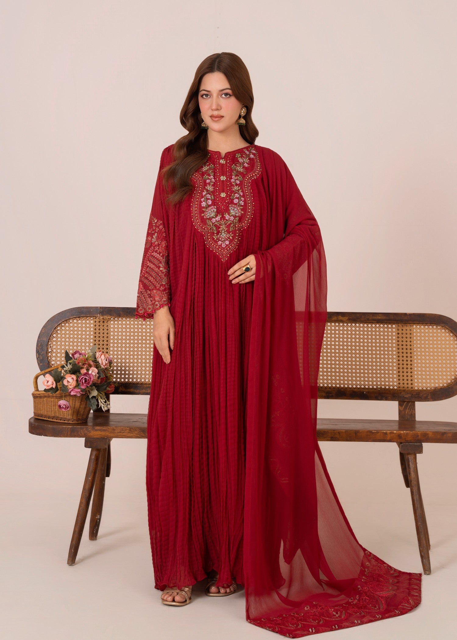 chiffon Pishwas in Spicy red