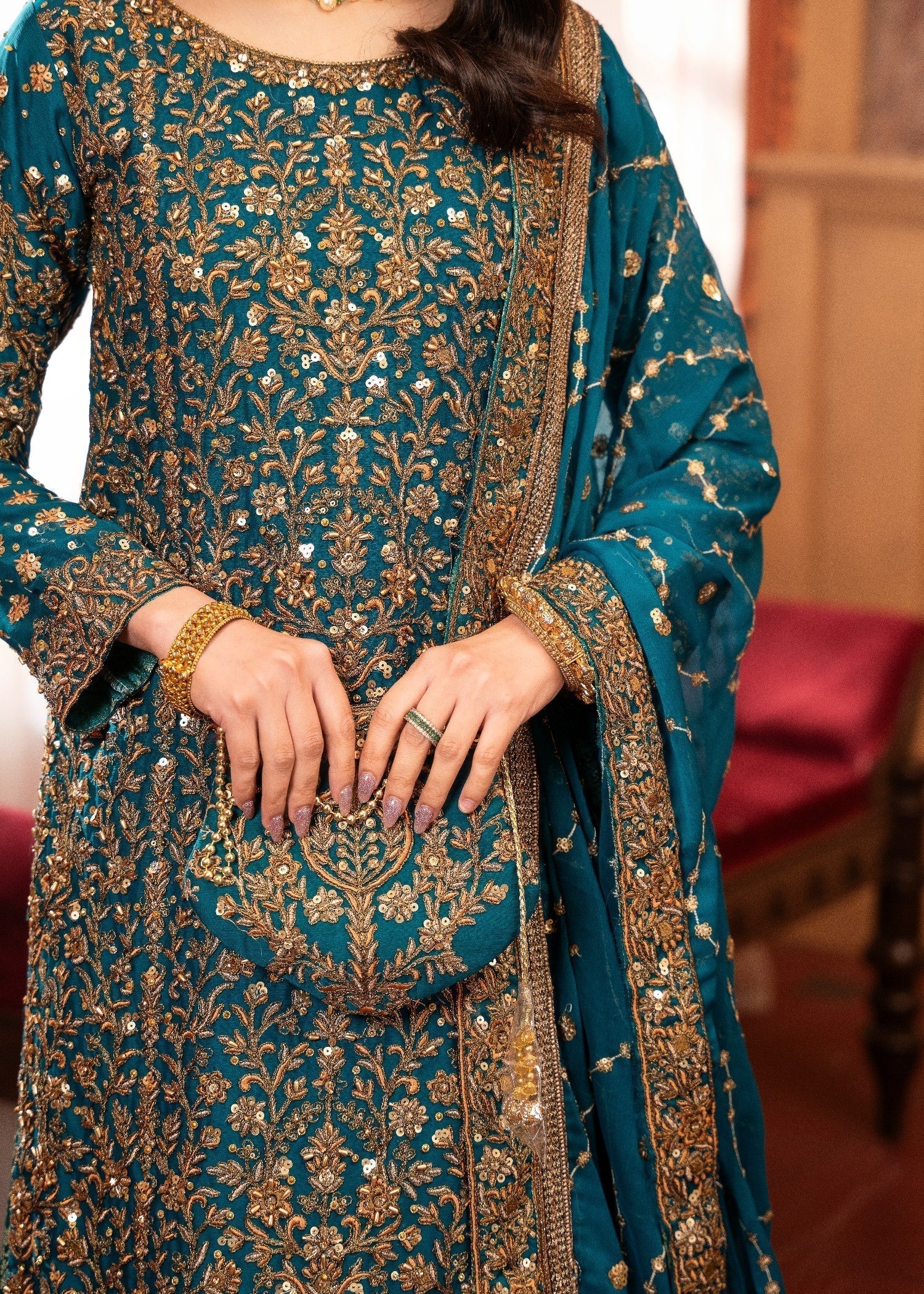 chiffon Lehenga in Teal