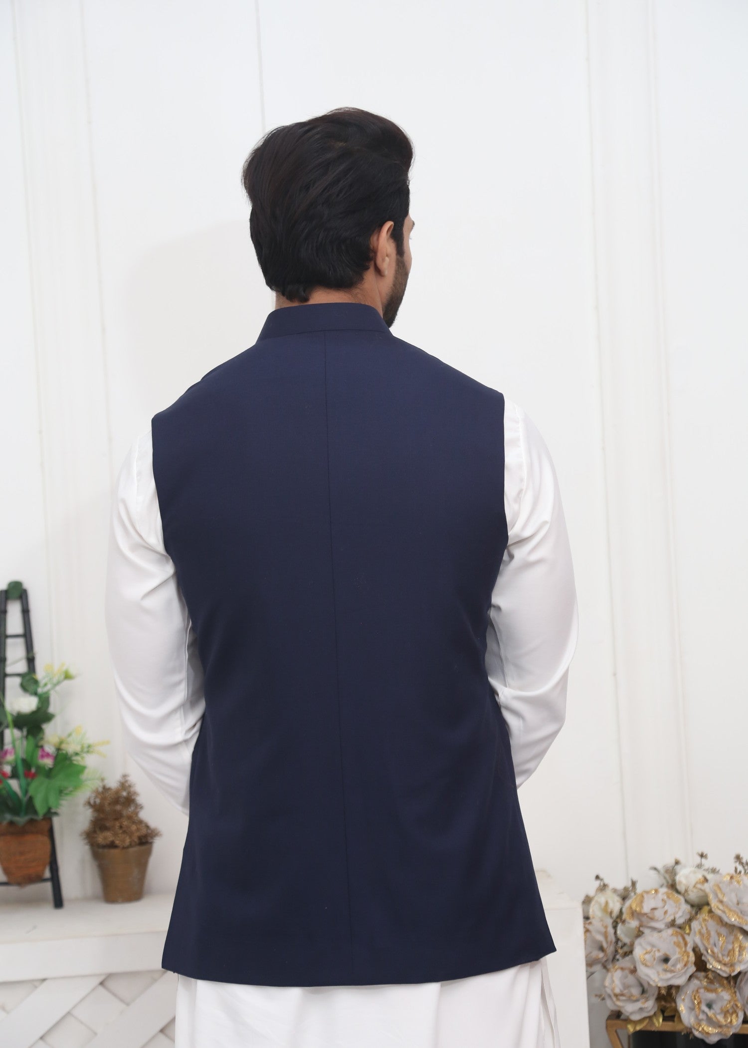 tropical Waistcoat in Navy blue