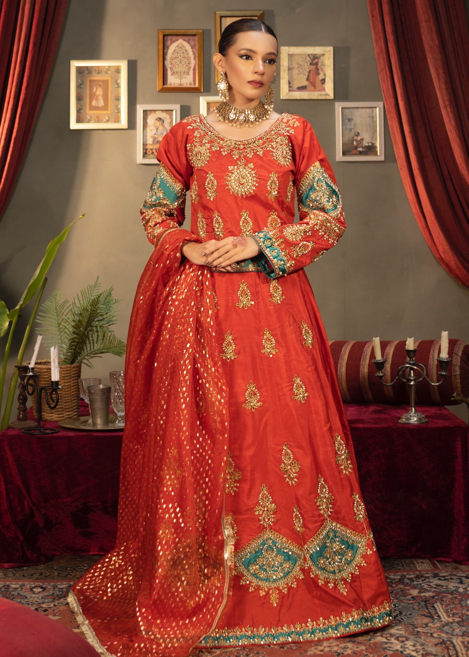 pk raw silk Lehenga in Burnt orange