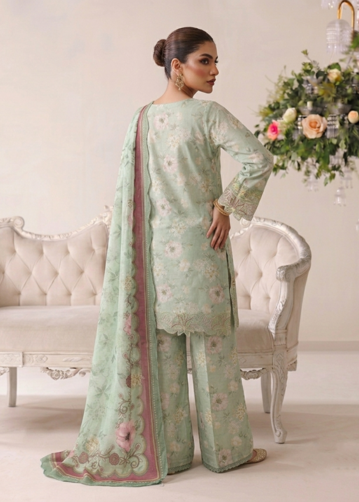 lawn Sharara in Mint green