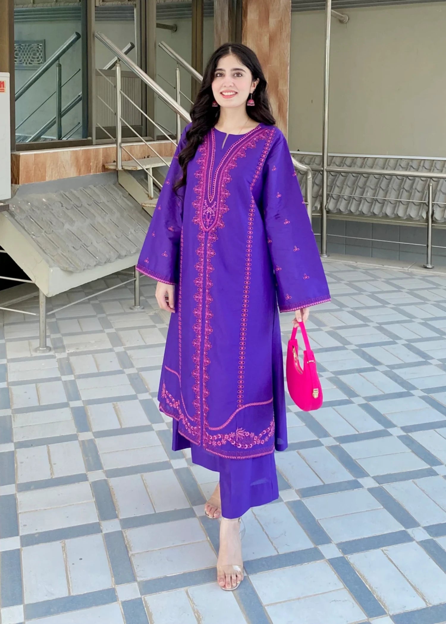 lawn Kurta Set in Electric purple